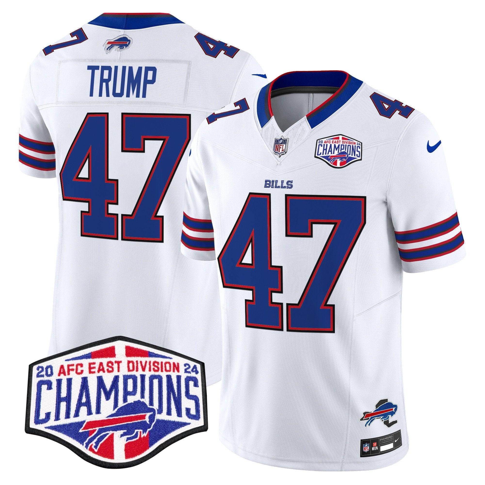 Hunk Wear - Bills 2024 AFC East Division Champions Vapor Limited Jersey ' All Stitched ' White ' Donald Trump Jersey