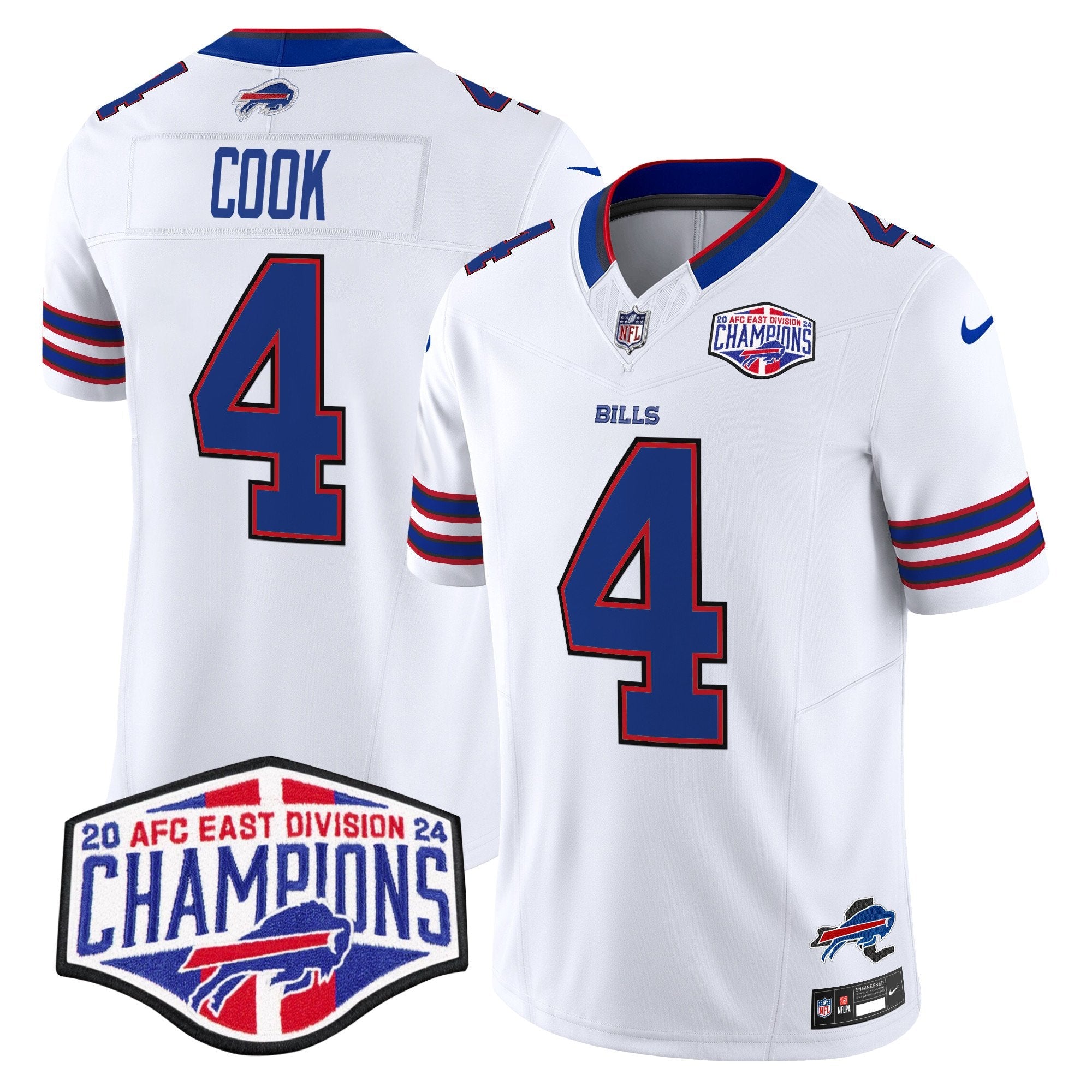 Hunk Wear - Bills 2024 AFC East Division Champions Vapor Limited Jersey ' All Stitched ' White ' James Cook Jersey