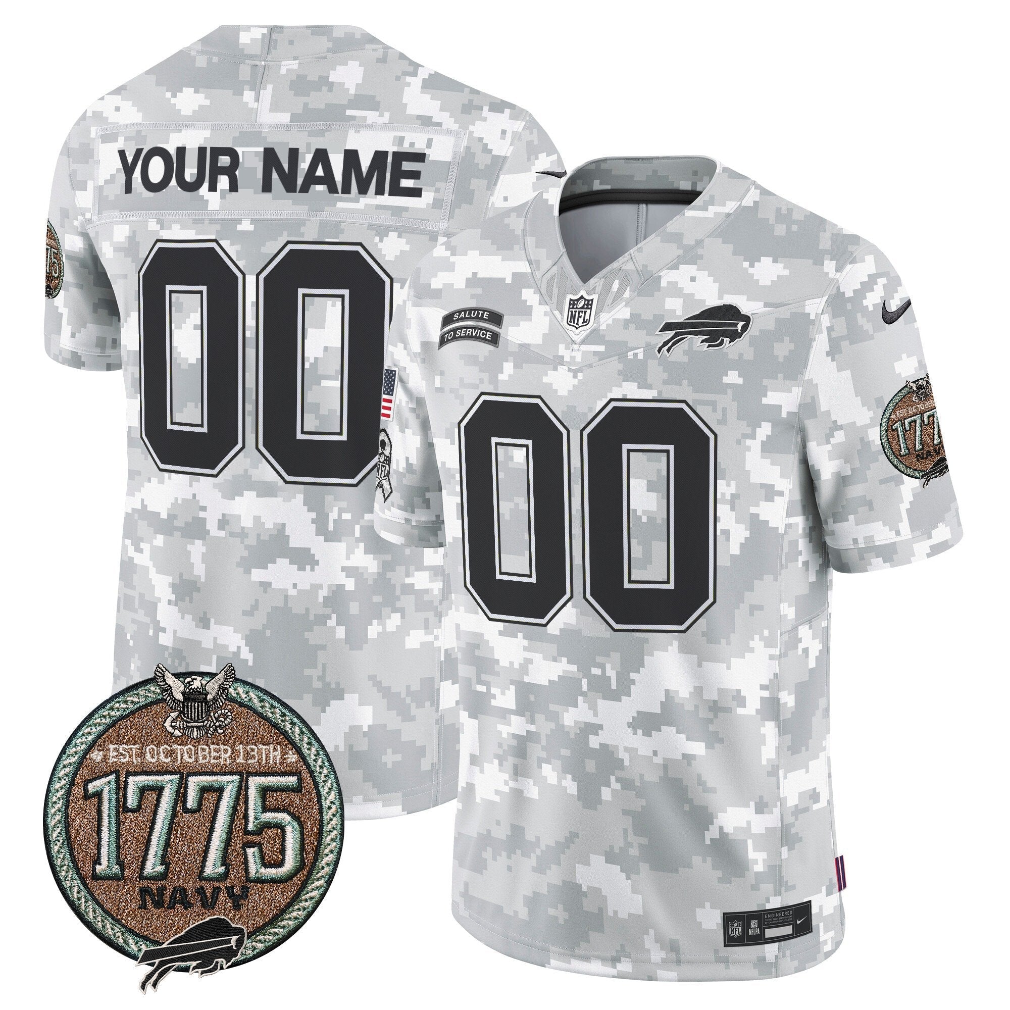 Hunk Wear - Bills 2024 Salute to Service Establishment Year Patch Vapor Limited Custom Jersey ' All Stitched ' Navy Jersey
