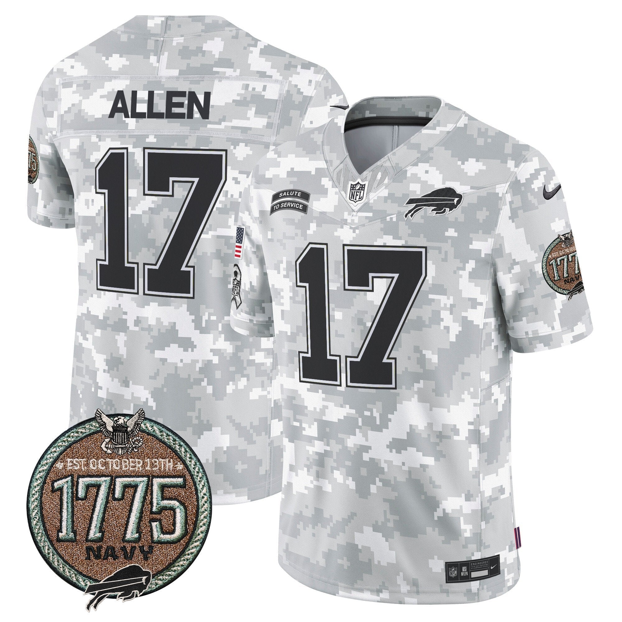 Hunk Wear - Bills 2024 Salute to Service Establishment Year Patch Vapor Limited Jersey ' All Stitched ' Navy ' Josh Allen Jersey