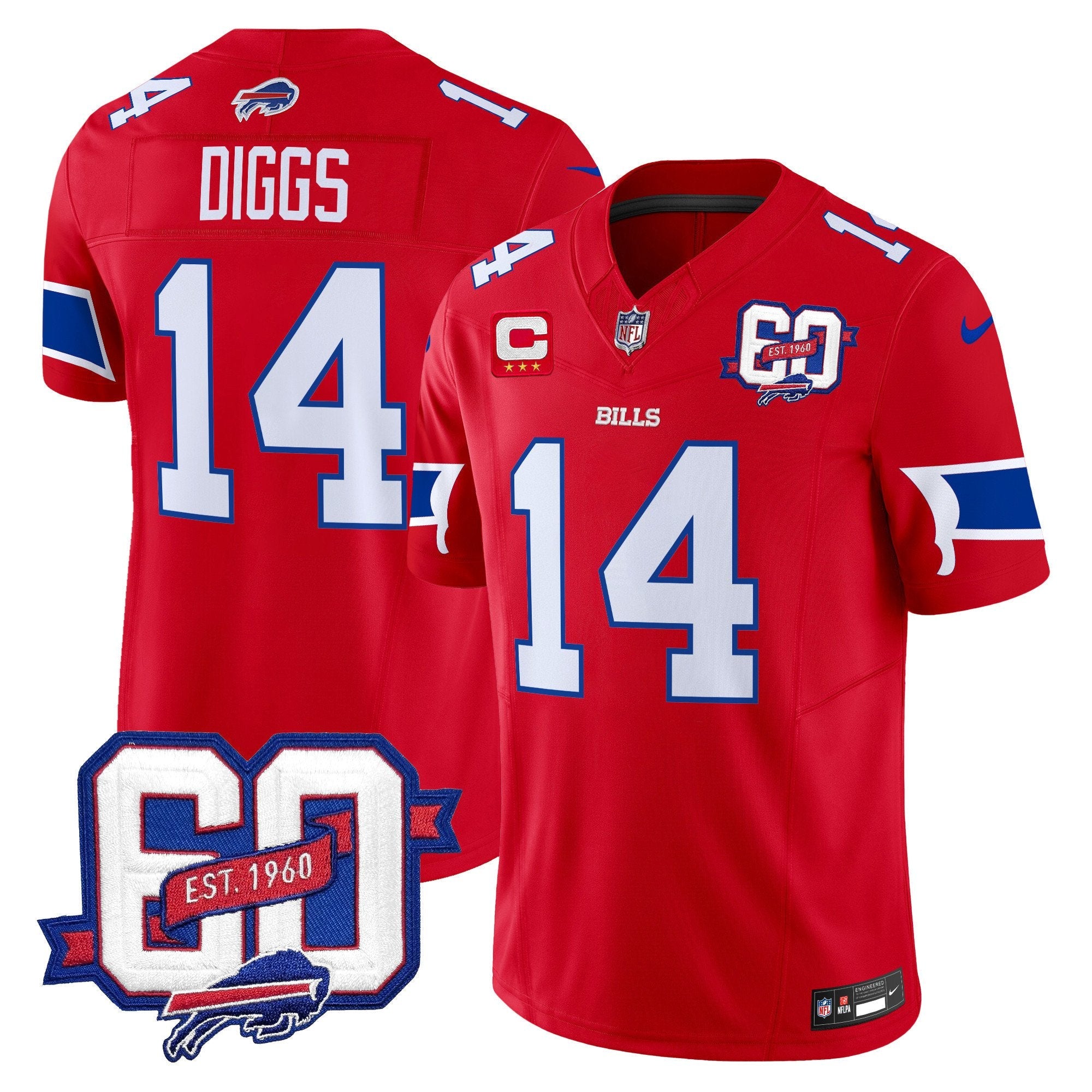 Hunk Wear - Bills 60th Anniversary Patch Vapor Limited Jersey ' All Stitched ' Red ' Stefon Diggs Jersey