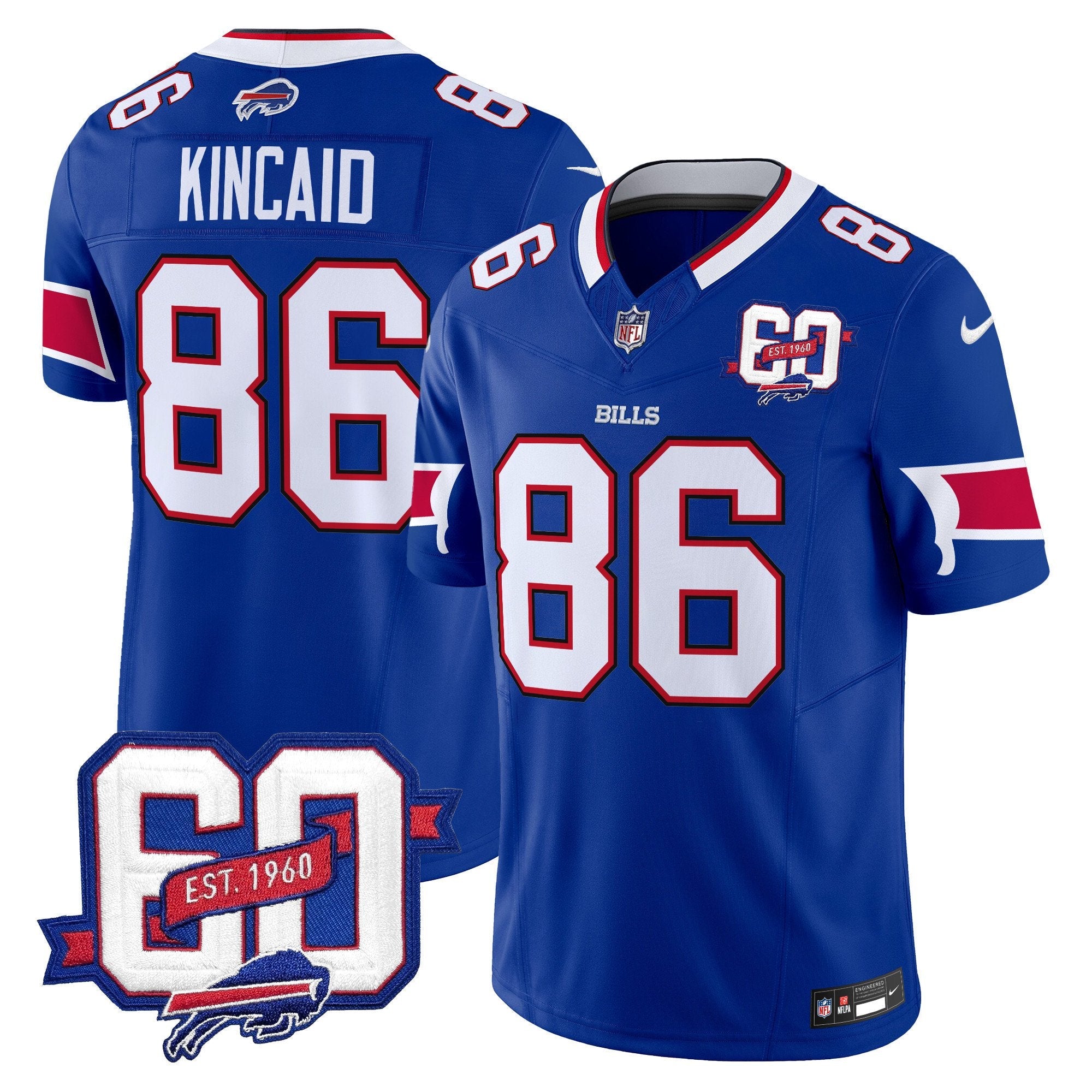 Hunk Wear - Bills 60th Anniversary Patch Vapor Limited Jersey ' All Stitched ' Royal ' Dalton Kincaid Jersey