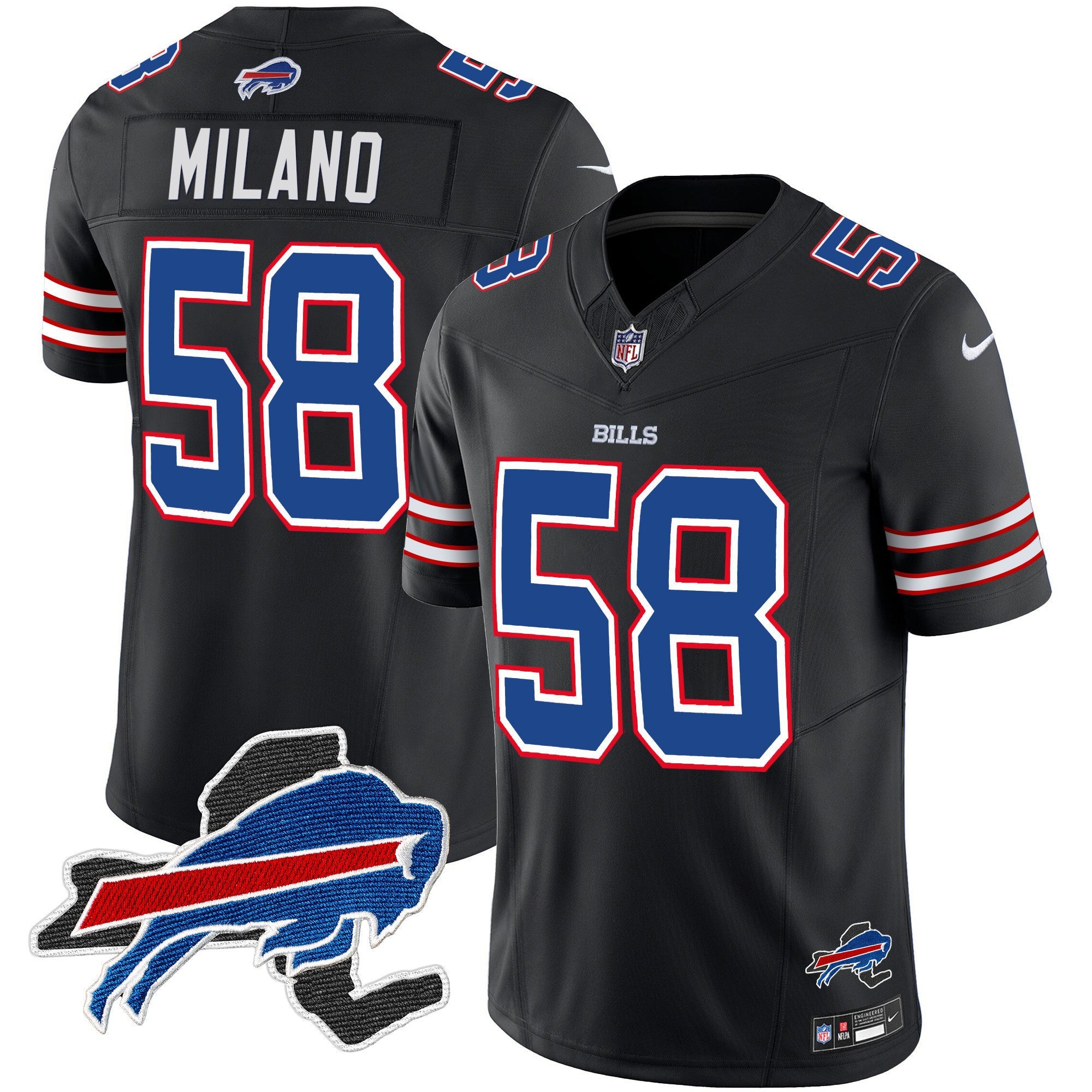 Hunk Wear - Bills New York Patch Vapor Limited Jersey â€“ All Stitched â€“ Black â€“ Matt Milano Jersey