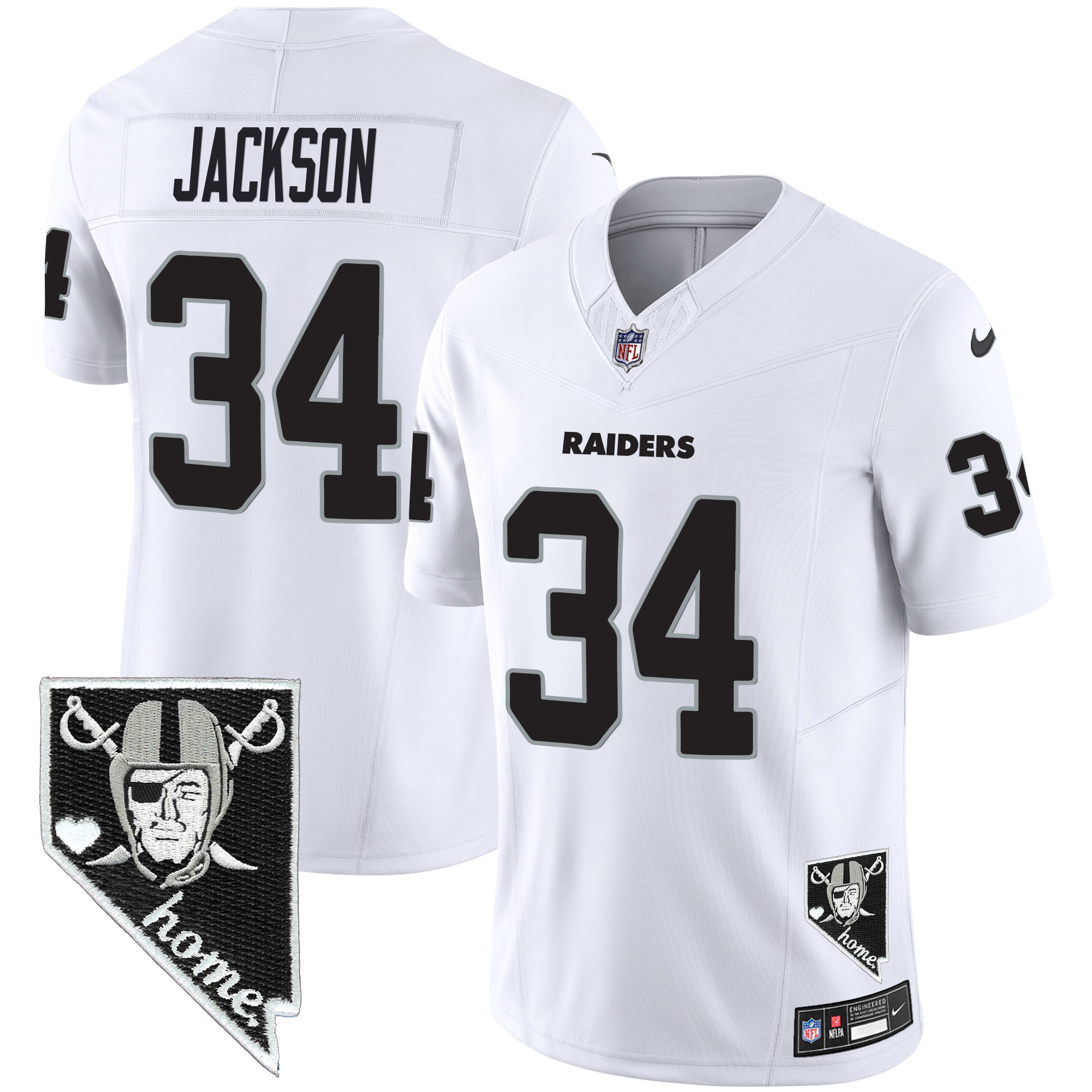 Hunk Wear - Bo Jackson Men's Las Vegas Raiders Nevada Home Patch Vapor White Jersey