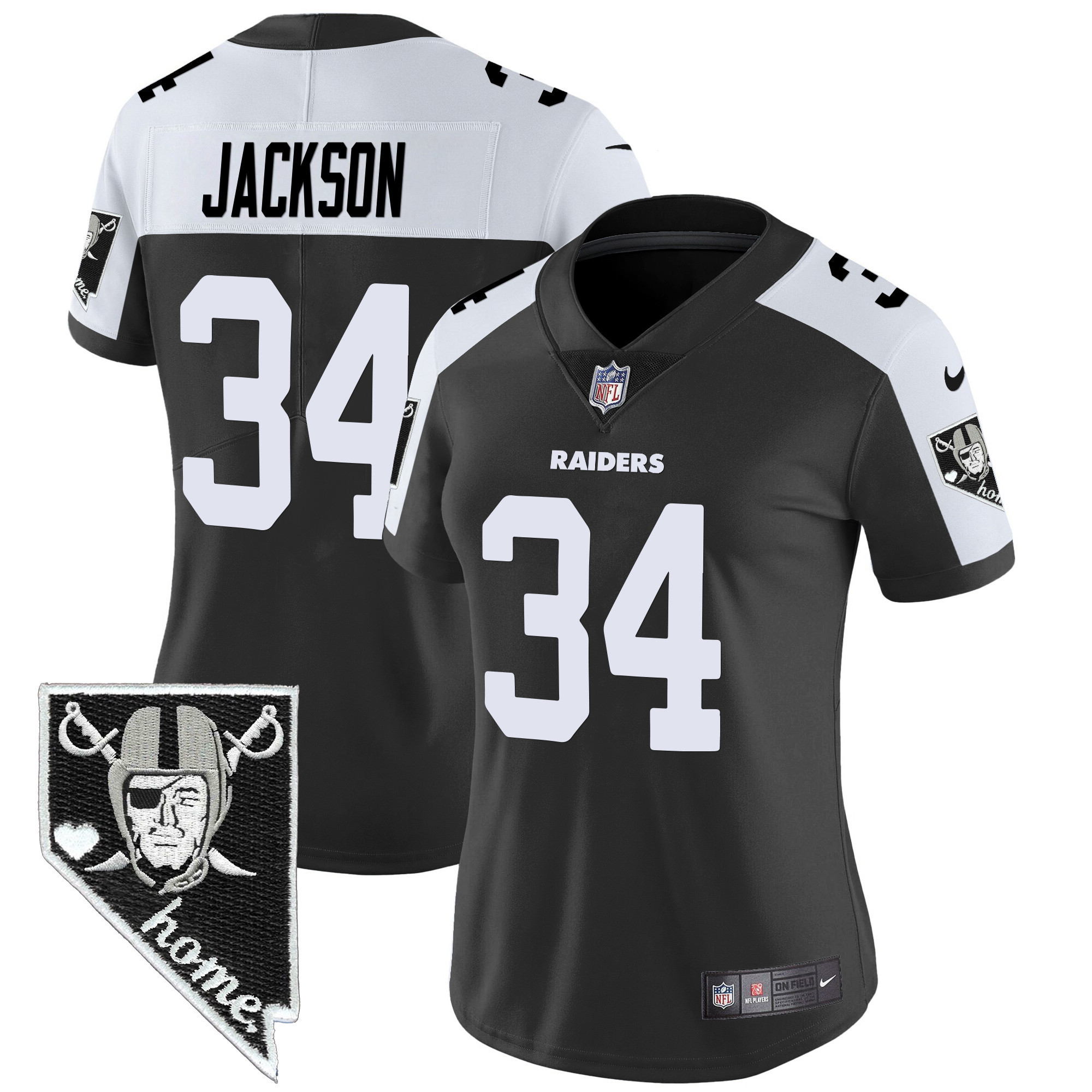 Hunk Wear - Bo Jackson Women's Las Vegas Raiders Nevada Home Patch Vapor Black Alternate Jersey