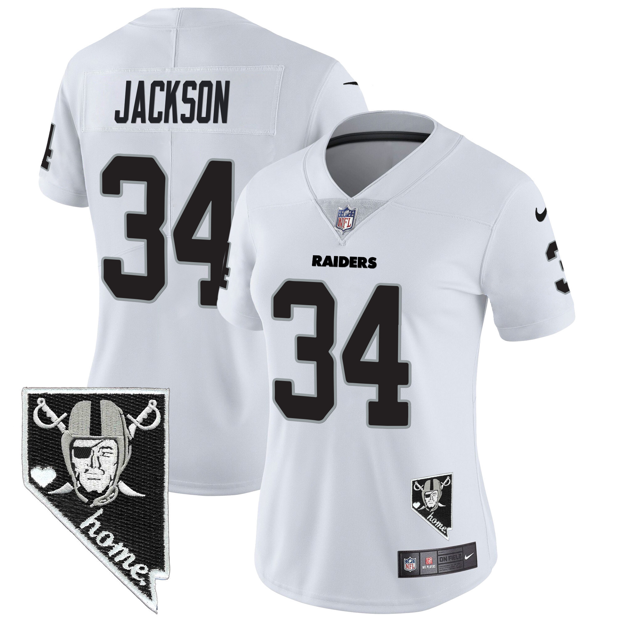 Hunk Wear - Bo Jackson Women's Las Vegas Raiders Nevada Home Patch Vapor White Jersey