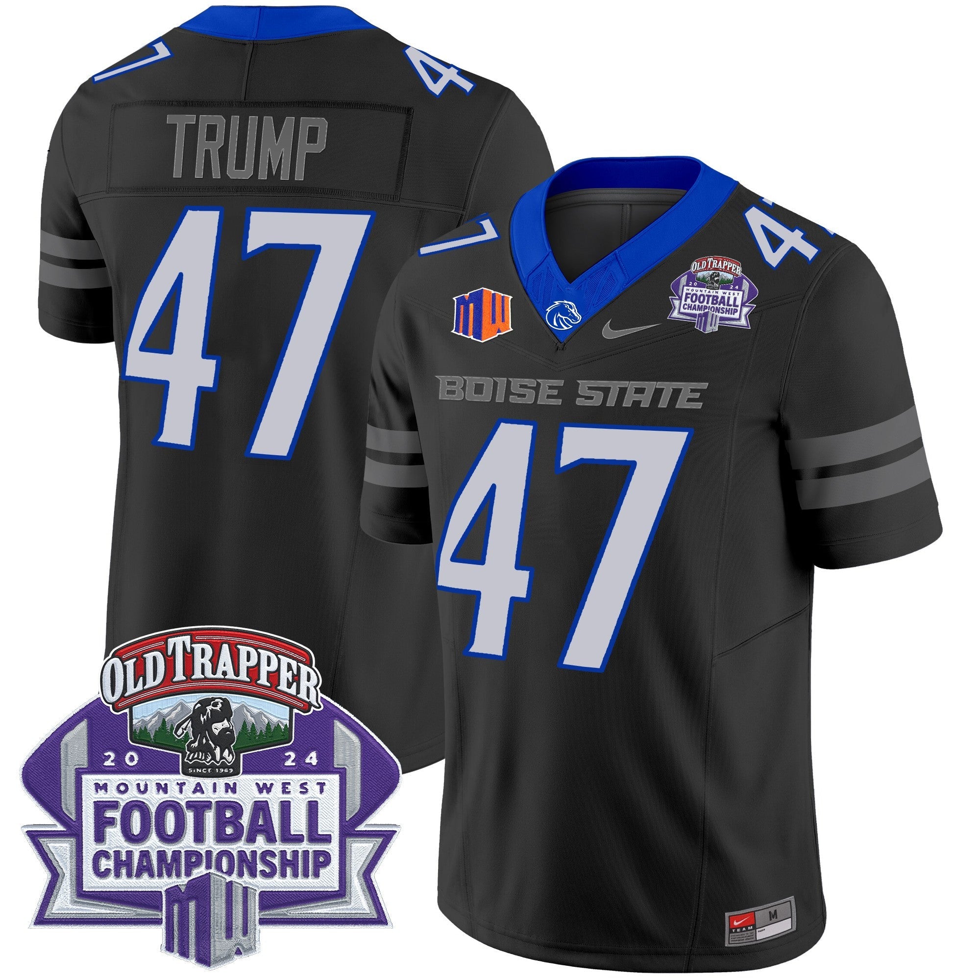 Hunk Wear - Boise State Broncos 2024 Championship Vapor Limited Jersey ' All Stitched ' Black ' Donald Trump Jersey