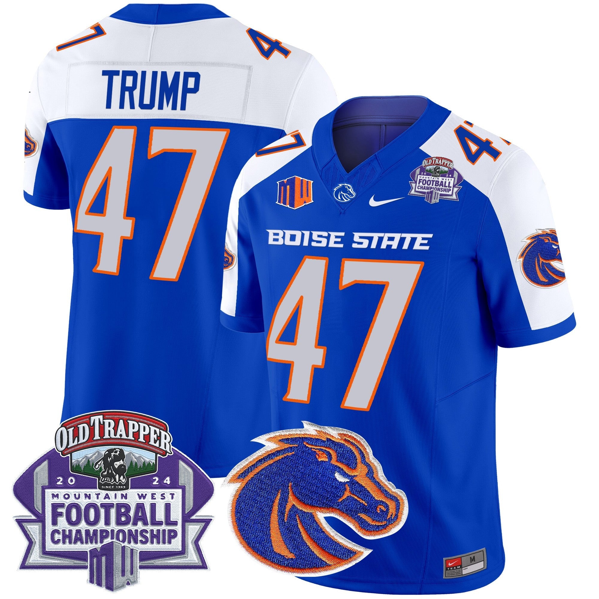Hunk Wear - Boise State Broncos 2024 Championship Vapor Limited Jersey ' All Stitched ' Royal Alternate ' Donald Trump Jersey