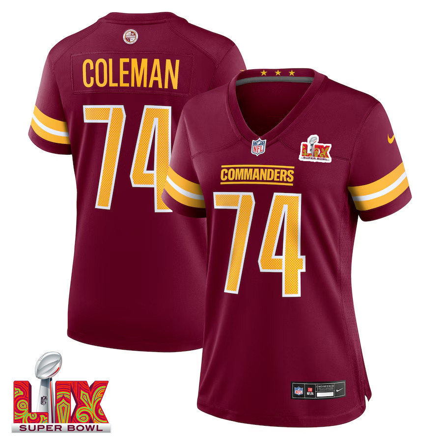 Hunk Wear - Brandon Coleman #74 Washington Commanders Super Bowl LIX Women's Jersey ' Burgundy