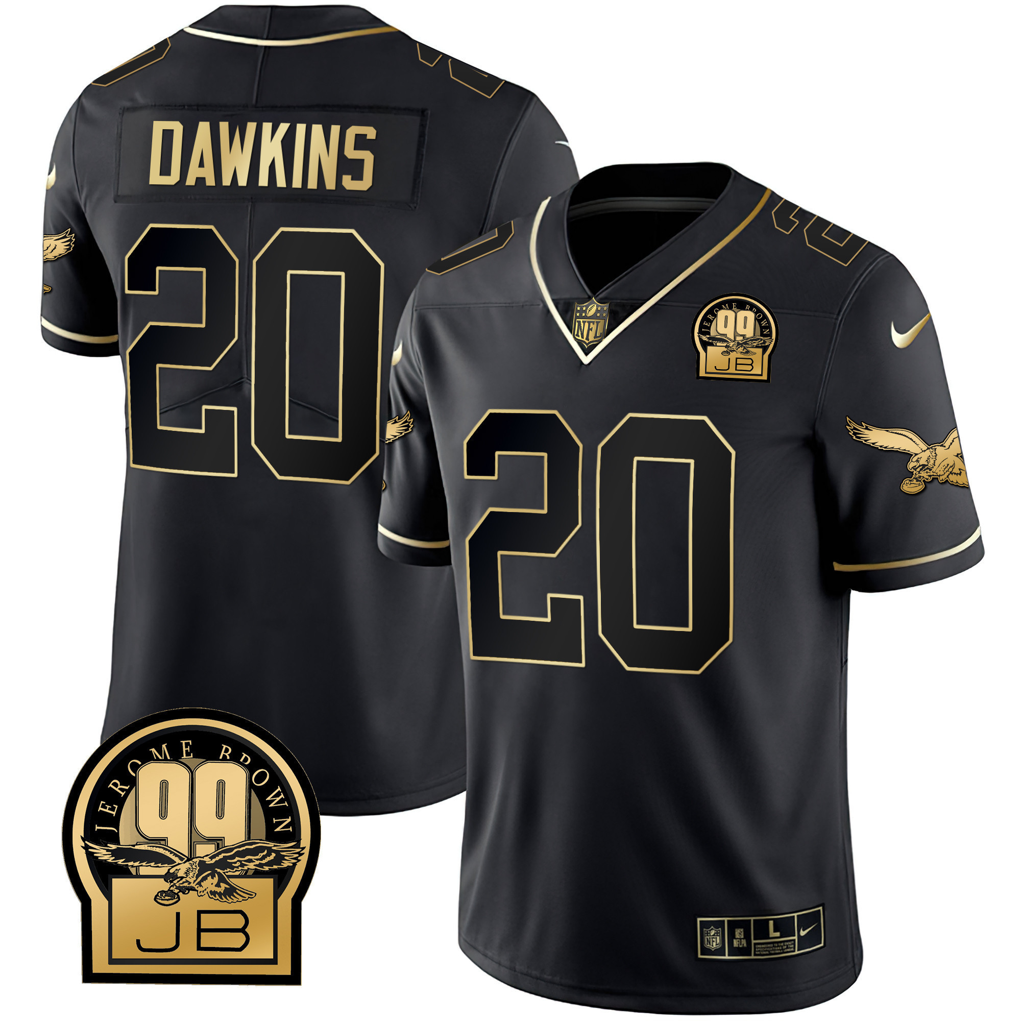 Hunk Wear - Brian Dawkins Philadelphia Eagles Jerome Brown Retired Patch Black Gold & Kelly Jersey