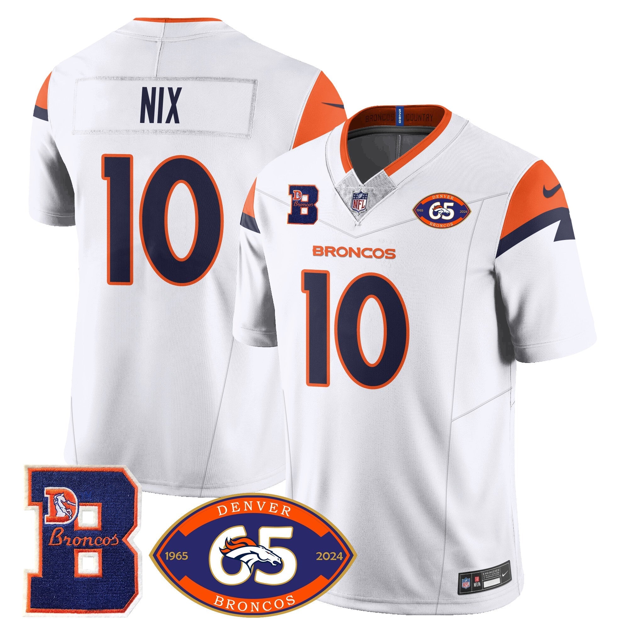 Hunk Wear - Broncos 1959-2024 Jersey ' The Broncos Jersey ' All Stitched ' Bo Nix ' 10 ' White Jersey