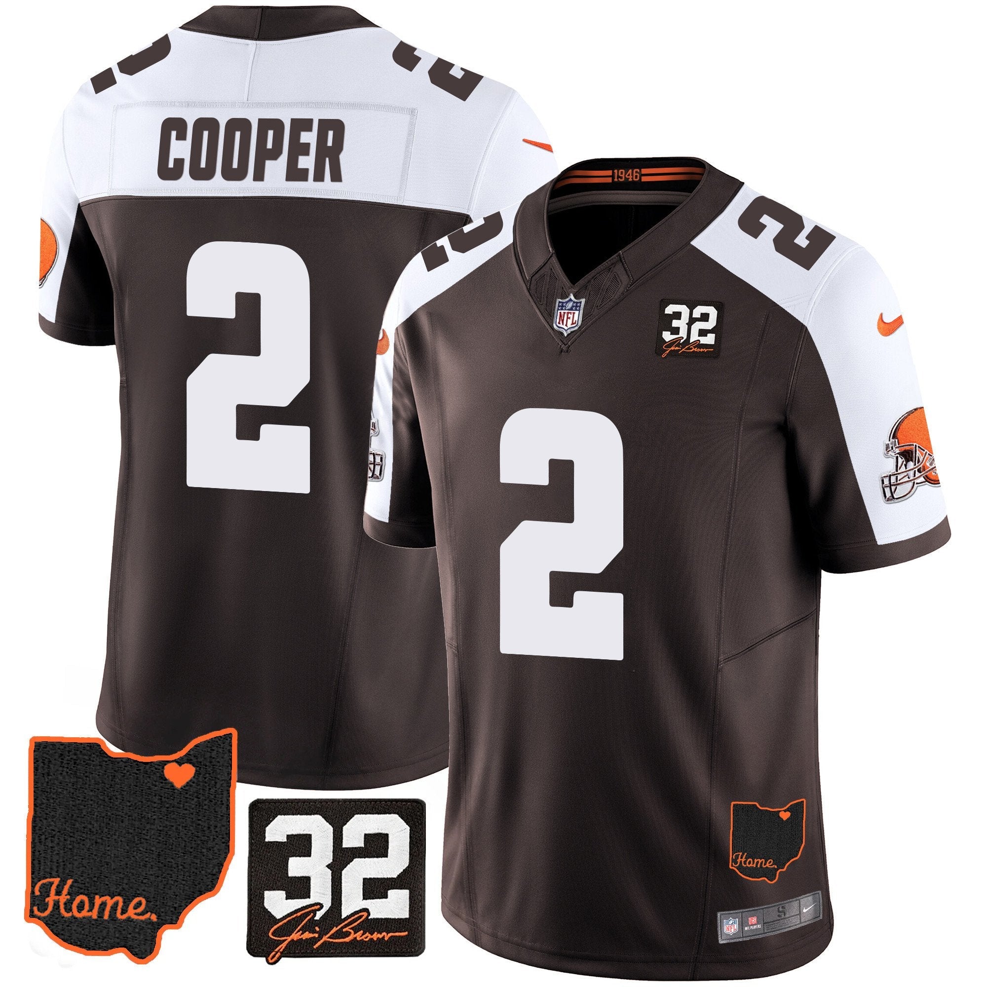 Hunk Wear - Browns #32 Jim Brown Memorial & Home Patch Jersey V3 ' All Stitched ' Alternate ' Amari Cooper Jersey