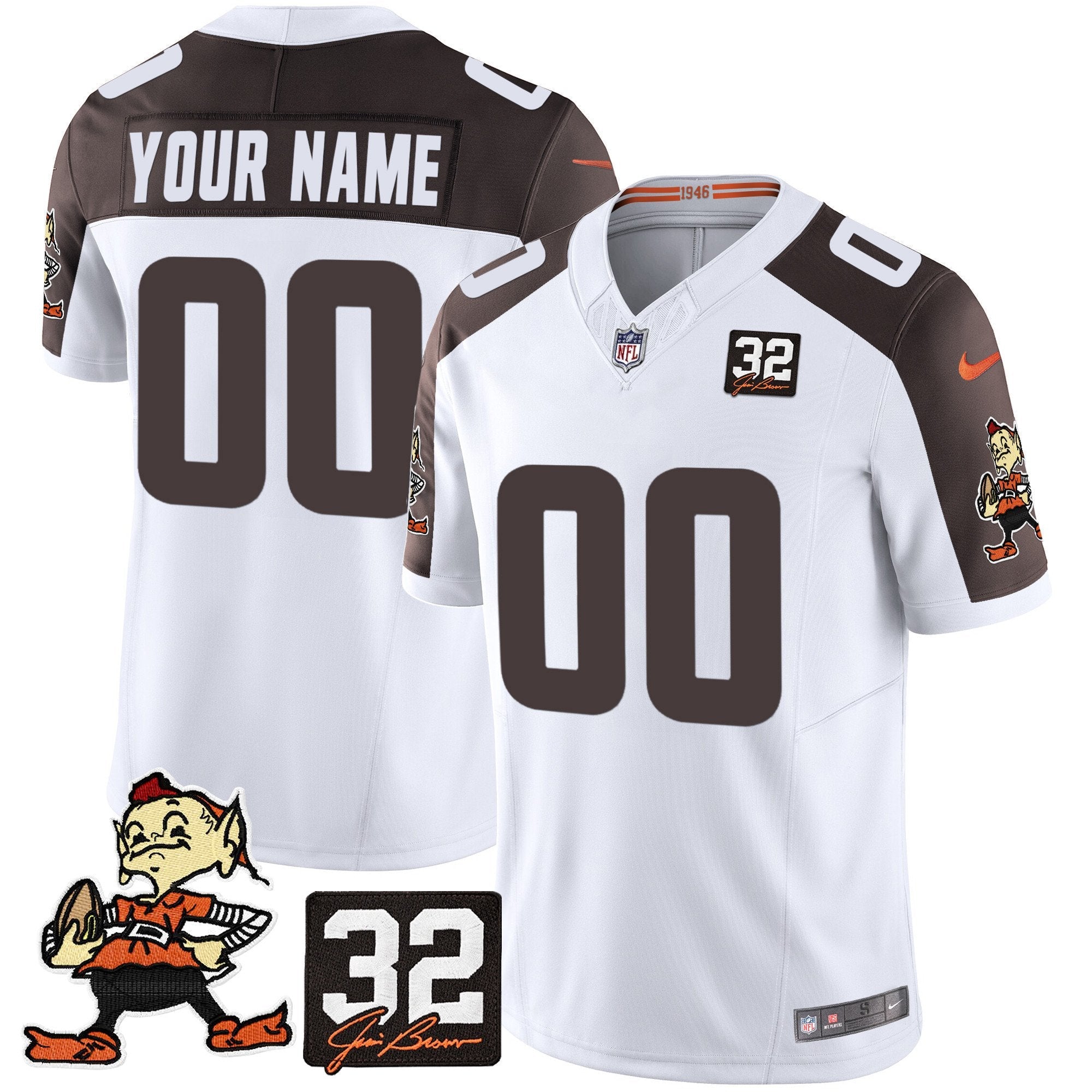 Hunk Wear - Browns #32 Jim Brown Memorial Patch Vapor Limited Custom Jersey V2 ' All Stitched ' Inverted Jersey