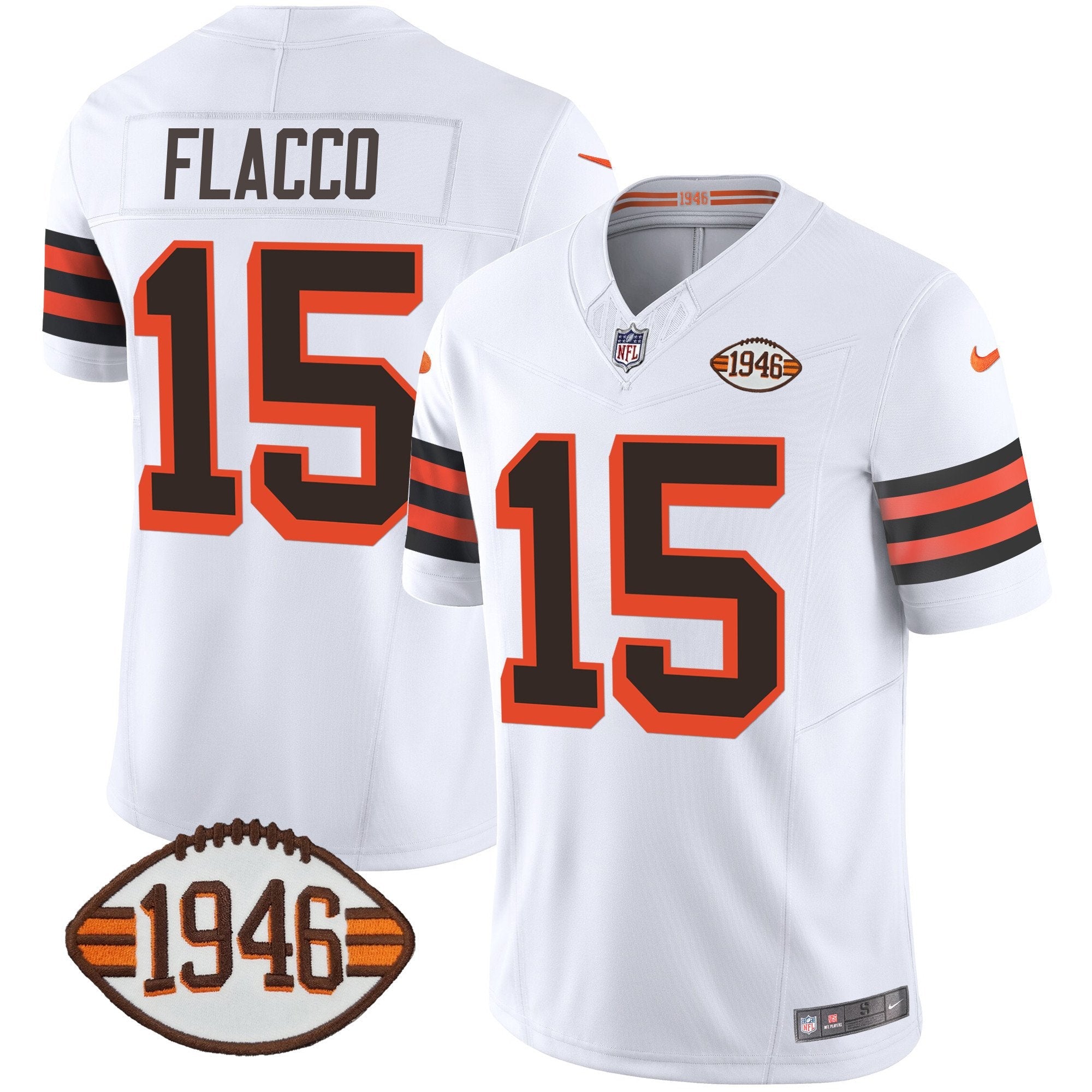 Hunk Wear - Browns 1946 75th Anniversary Patch Jersey ' All Stitched ' 1946 White ' Joe Flacco Jersey