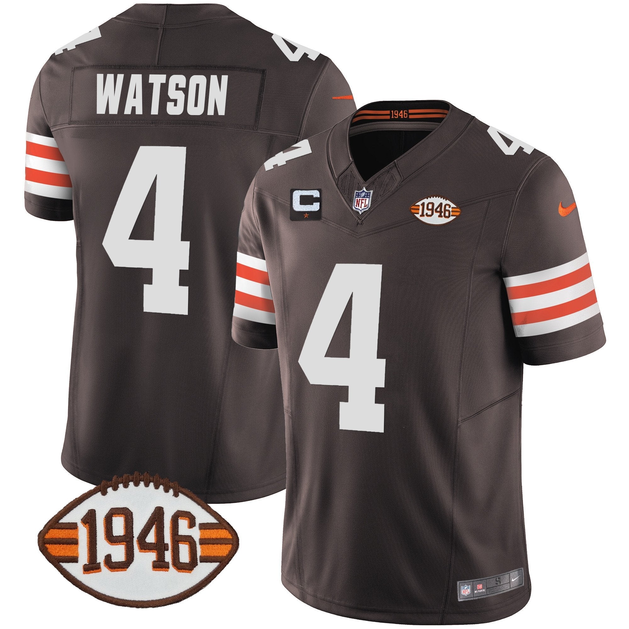 Hunk Wear - Browns 1946 75th Anniversary Patch Jersey ' All Stitched ' Brown ' Deshaun Watson Jersey