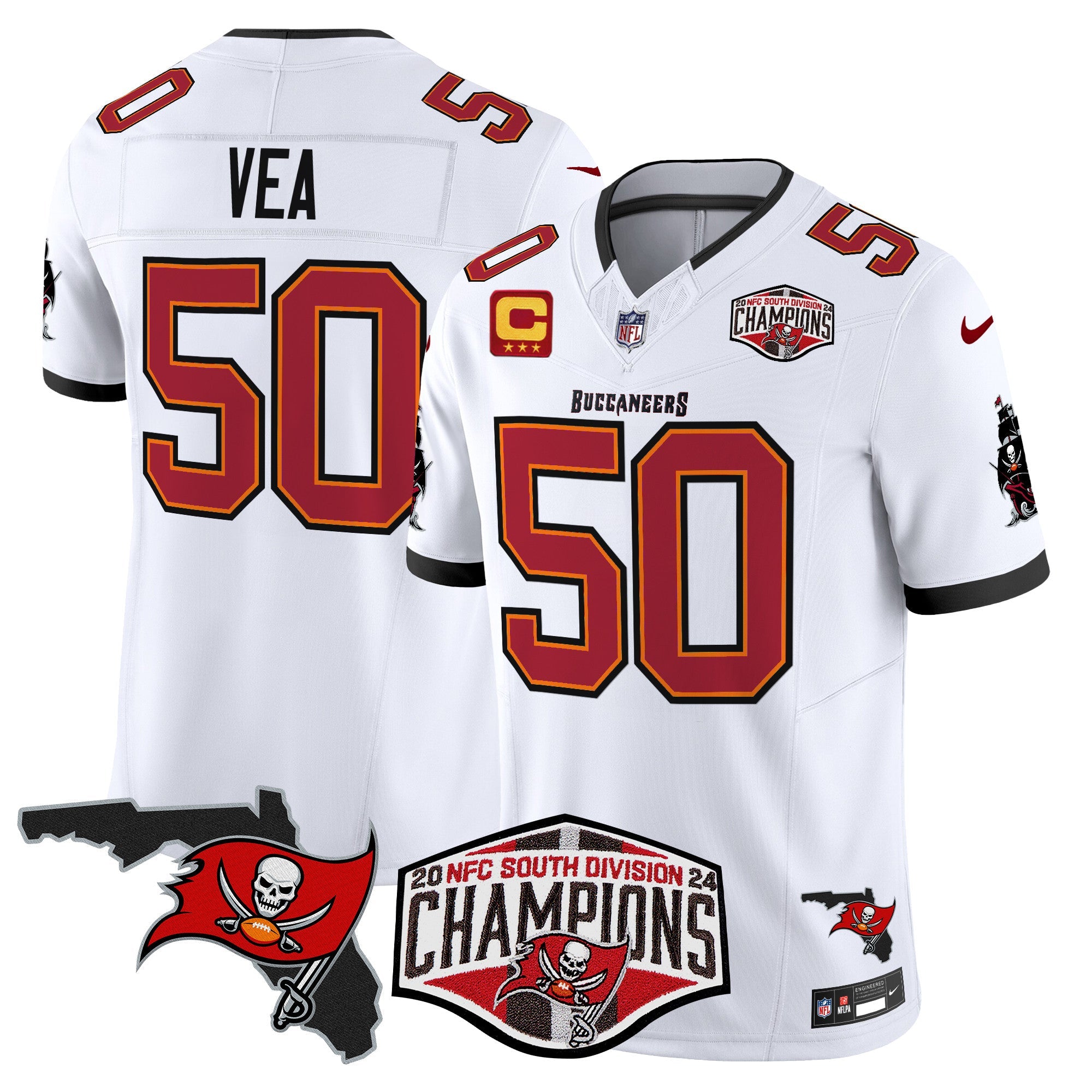 Hunk Wear - Buccaneers 2024 NFC South Division Champions Patch Vapor Limited Jersey ' All Stitched ' White ' Vita Vea Jersey