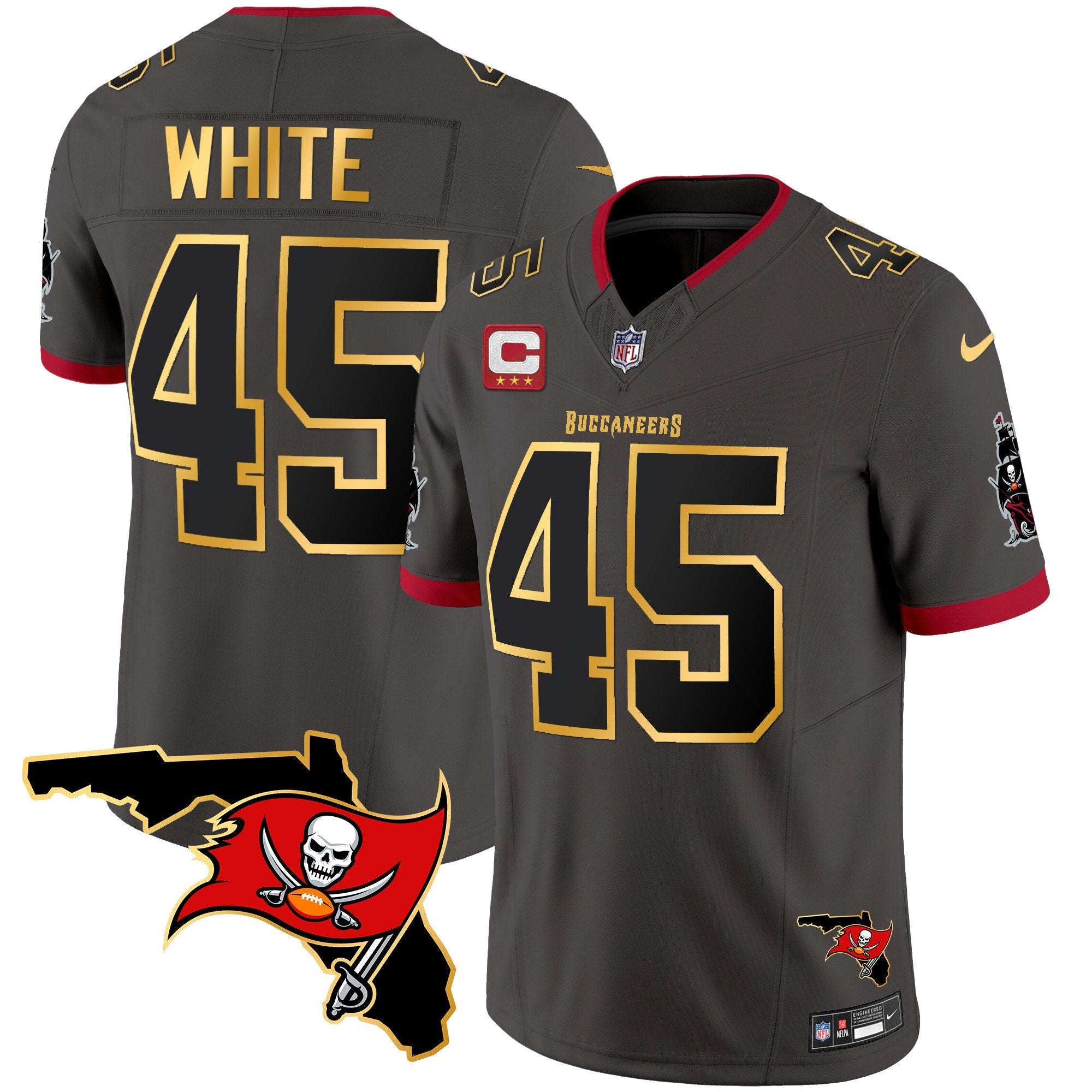 Hunk Wear - Buccaneers Florida Patch Gold Trim Vapor Jersey – All Stitched – Pewter – Devin White Jersey