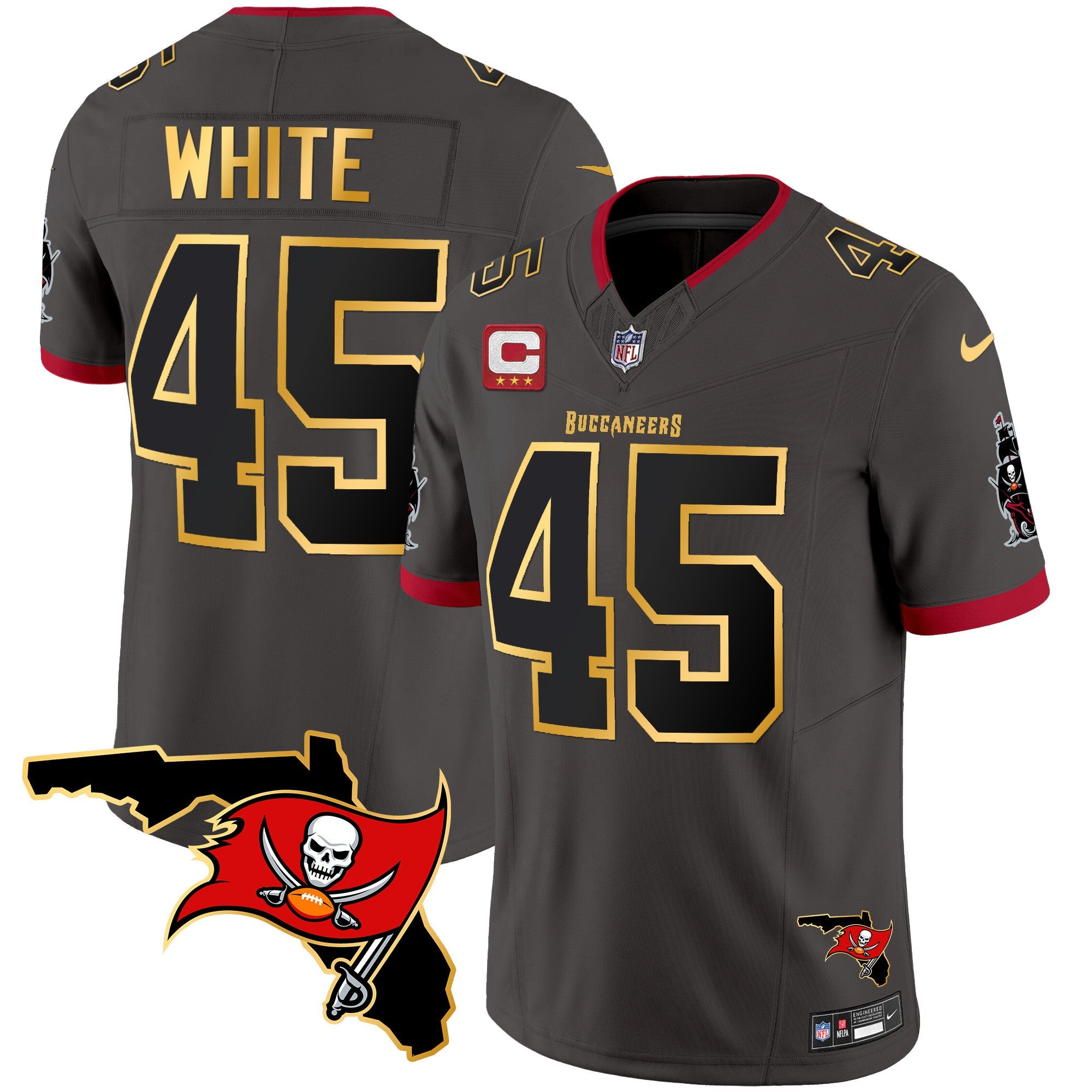 Hunk Wear - Buccaneers Florida Patch Gold Trim Vapor Jersey – All Stitched – Pewter – Devin White Jersey