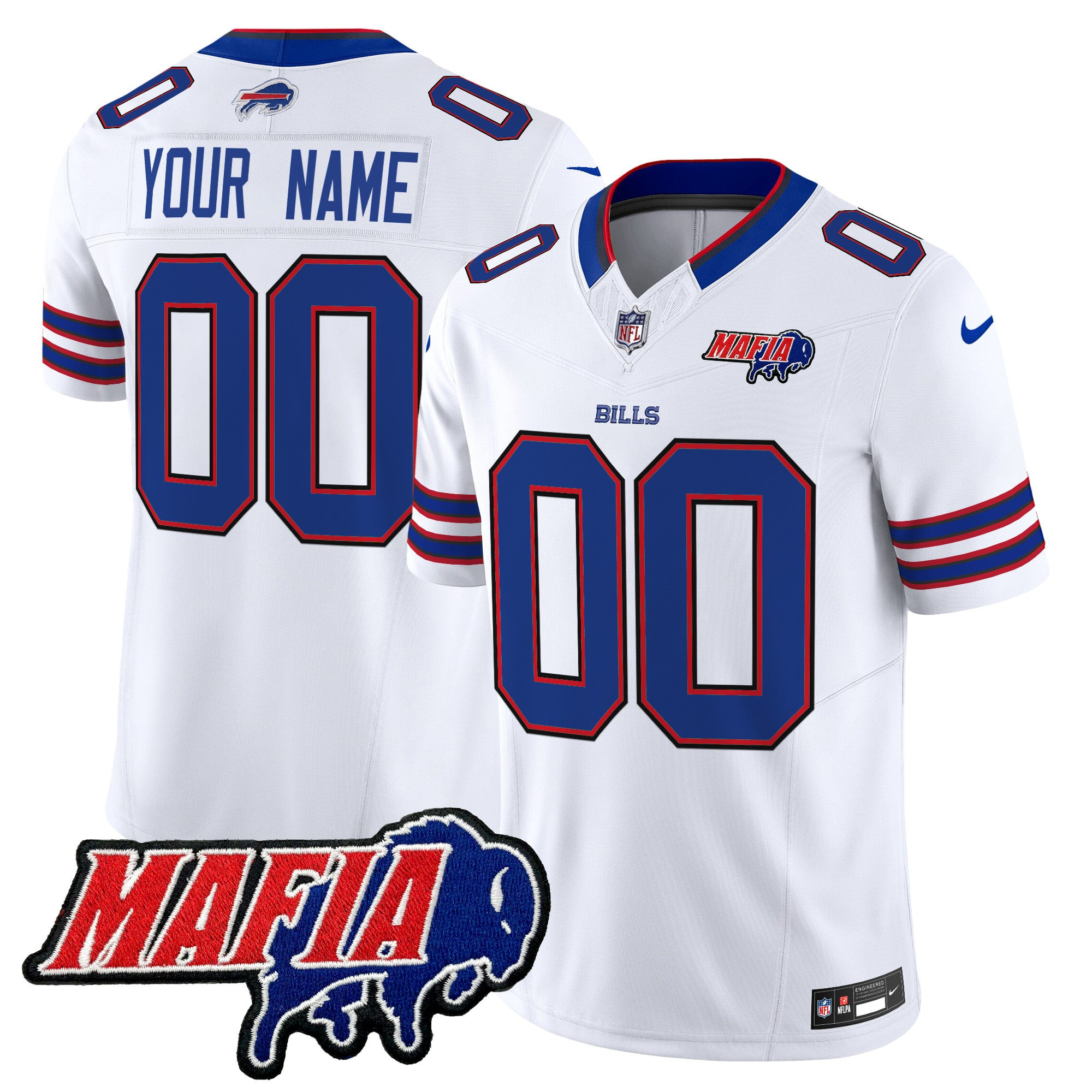 Hunk Wear - Buffalo Bills 2024 Bills Mafia Patch Vapor Limited Custom Jersey ' All Stitched ' White Jersey