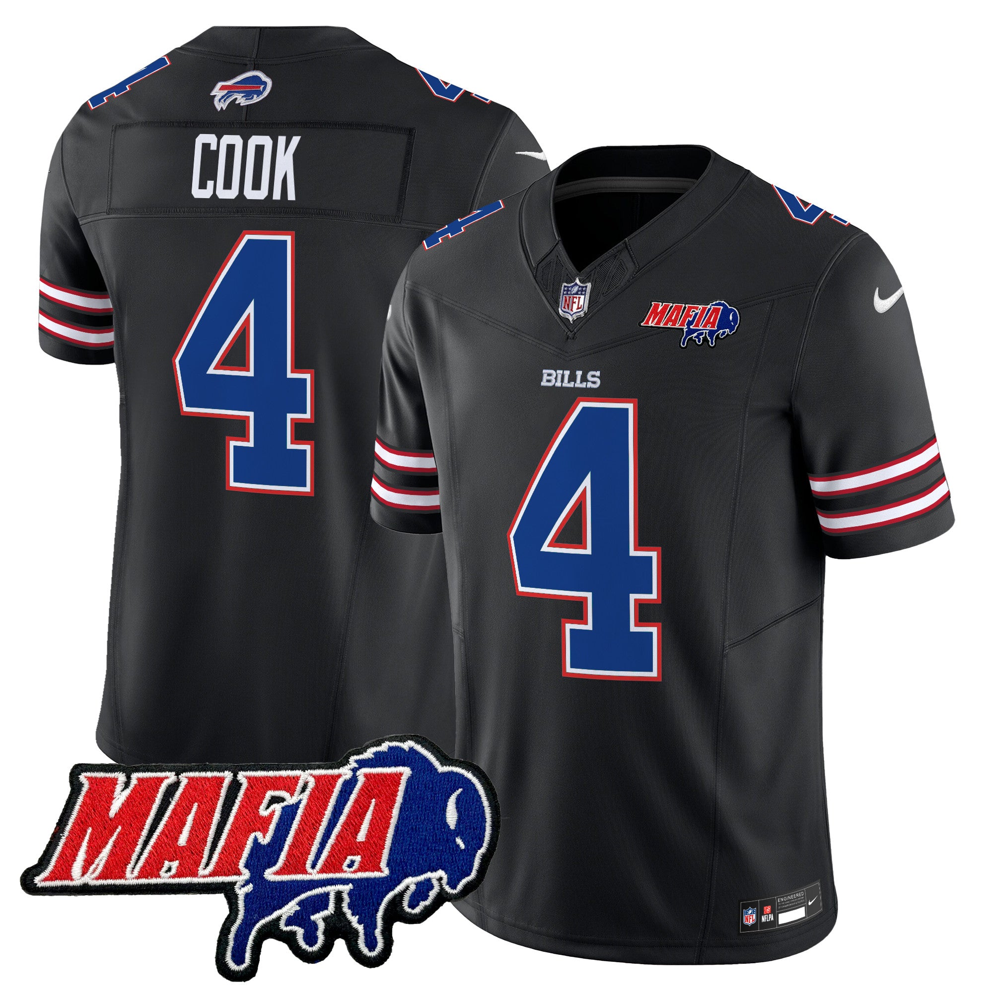 Hunk Wear - Buffalo Bills 2024 Bills Mafia Patch Vapor Limited Jersey ' All Stitched ' Black ' James Cook Jersey