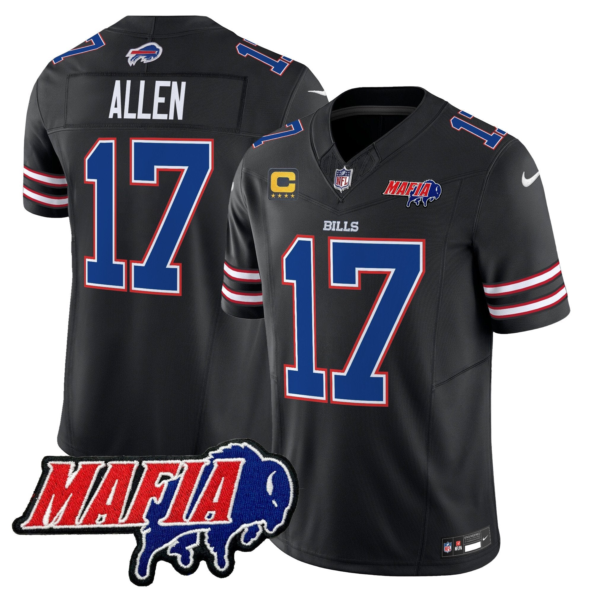 Hunk Wear - Buffalo Bills 2024 Bills Mafia Patch Vapor Limited Jersey ' All Stitched ' Black ' Josh Allen Jersey