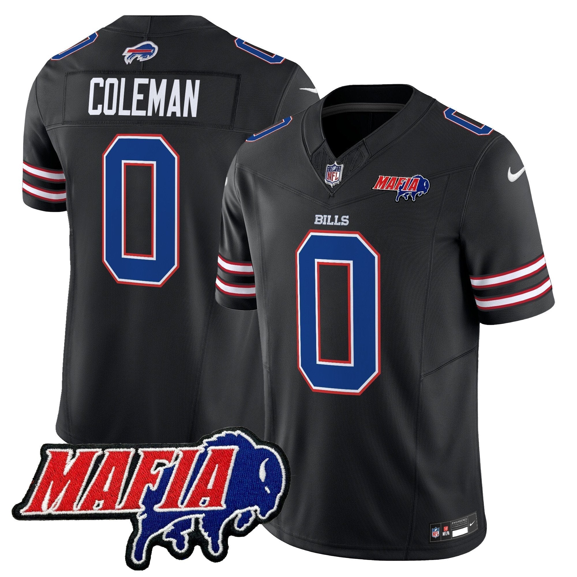 Hunk Wear - Buffalo Bills 2024 Bills Mafia Patch Vapor Limited Jersey ' All Stitched ' Black ' Keon Coleman Jersey