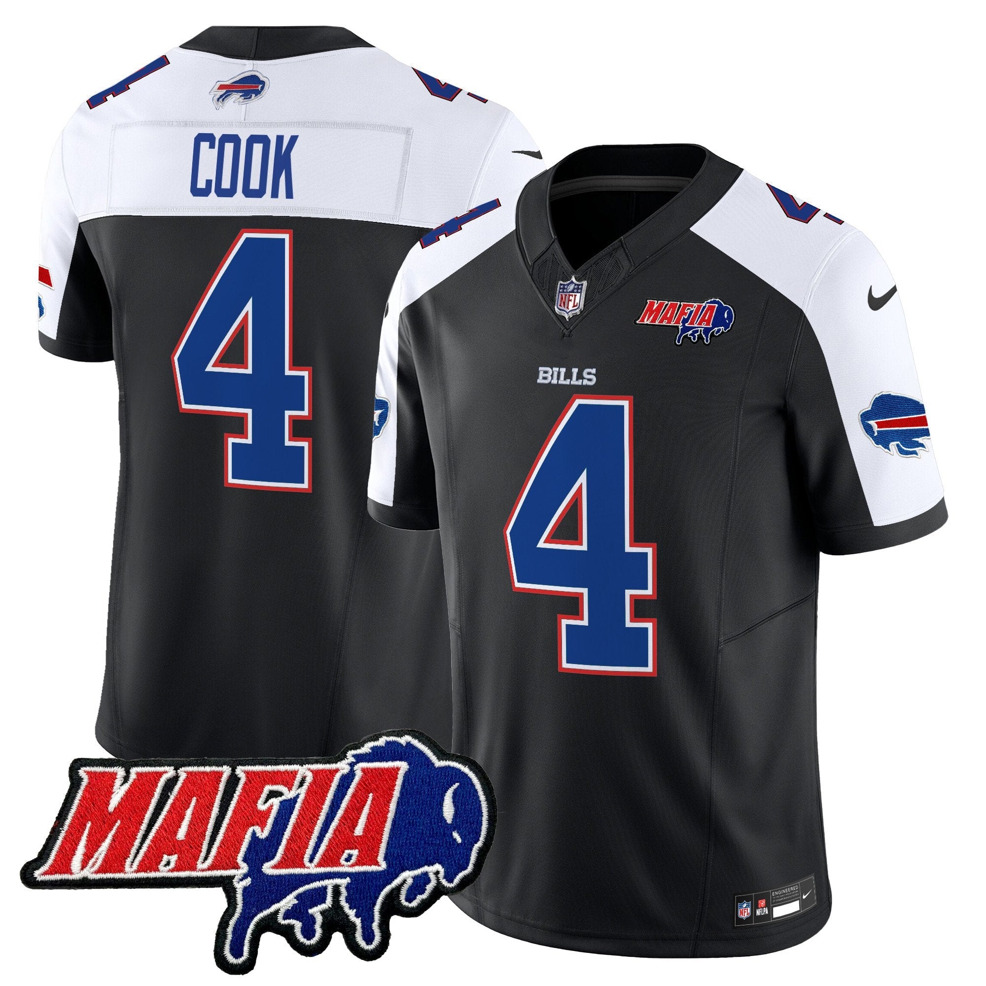 Hunk Wear - Buffalo Bills 2024 Bills Mafia Patch Vapor Limited Jersey – All Stitched – Black Alternate – James Cook Jersey