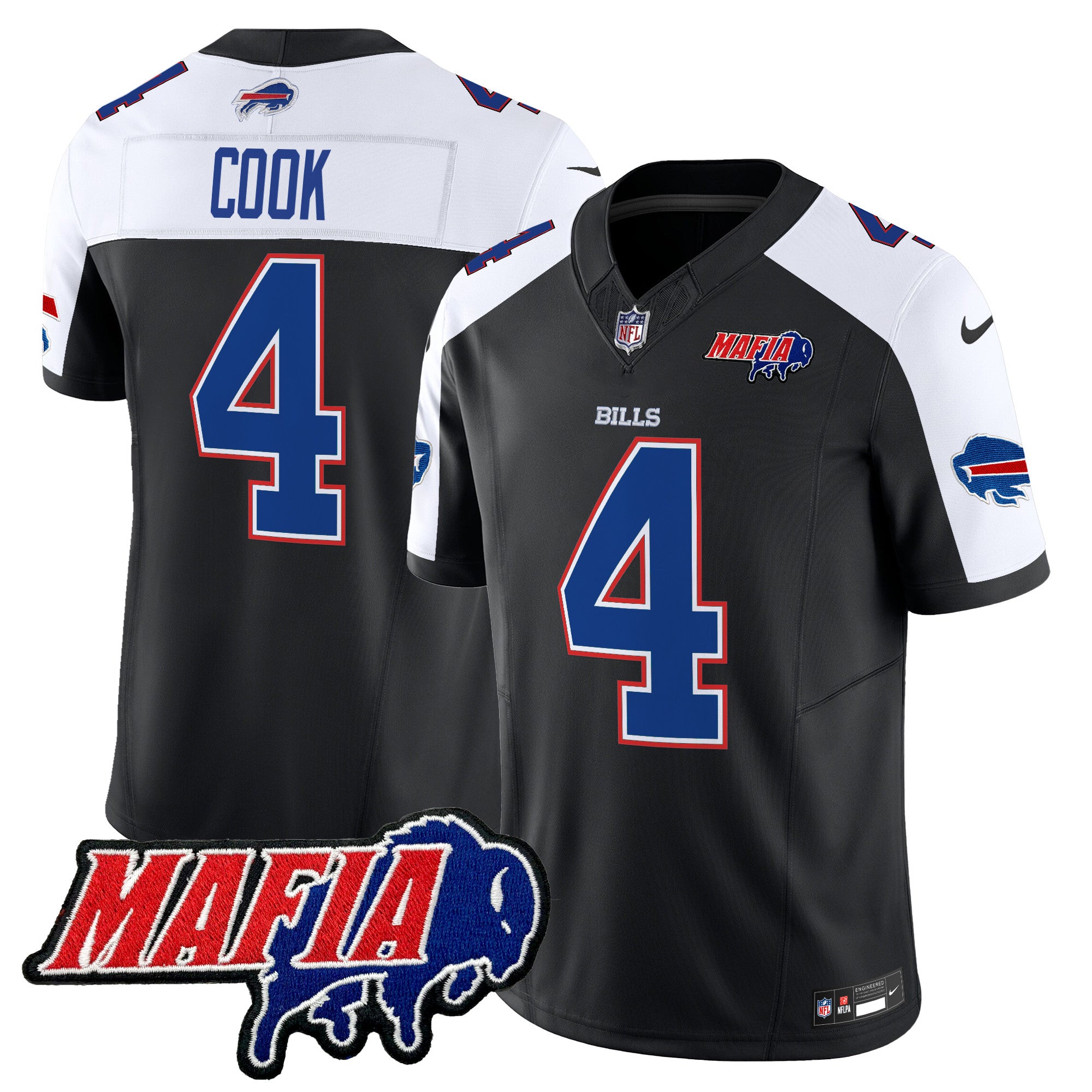 Hunk Wear - Buffalo Bills 2024 Bills Mafia Patch Vapor Limited Jersey – All Stitched – Black Alternate – James Cook Jersey