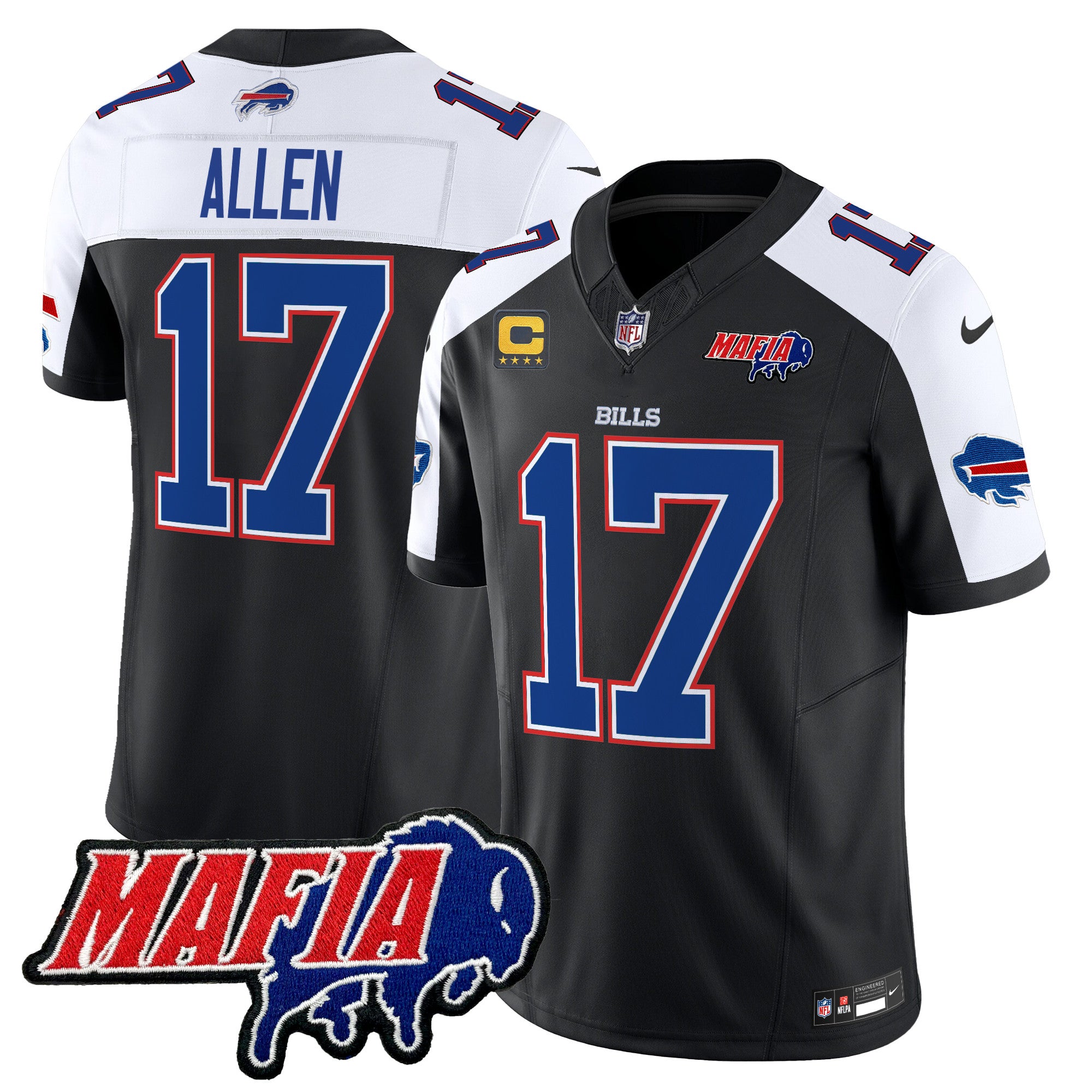 Hunk Wear - Buffalo Bills 2024 Bills Mafia Patch Vapor Limited Jersey ' All Stitched ' Black Alternate ' Josh Allen Jersey