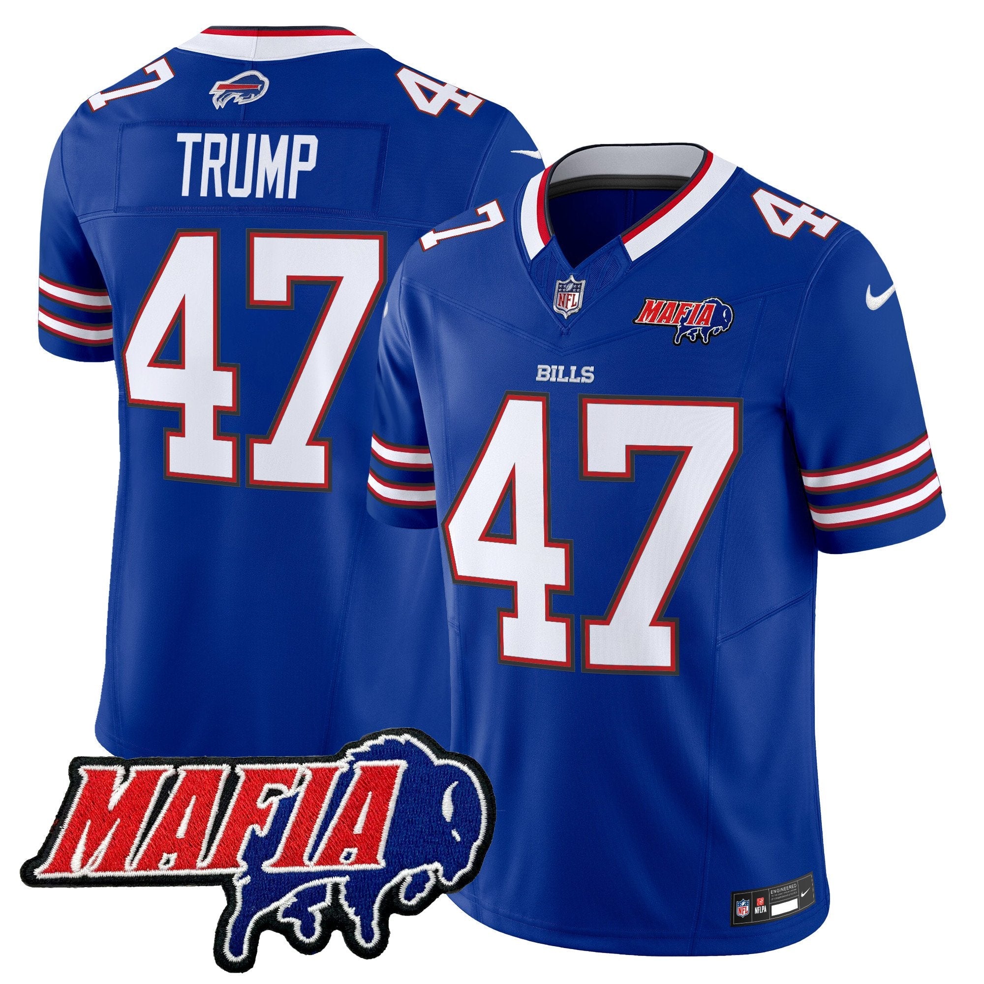 Hunk Wear - Buffalo Bills 2024 Bills Mafia Patch Vapor Limited Jersey ' All Stitched ' Royal ' Donald Trump Jersey