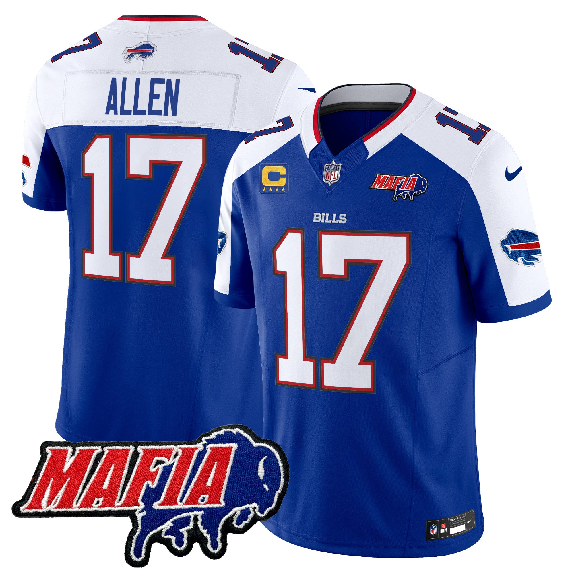 Hunk Wear - Buffalo Bills 2024 Bills Mafia Patch Vapor Limited Jersey ' All Stitched ' Royal Alternate ' Josh Allen Jersey