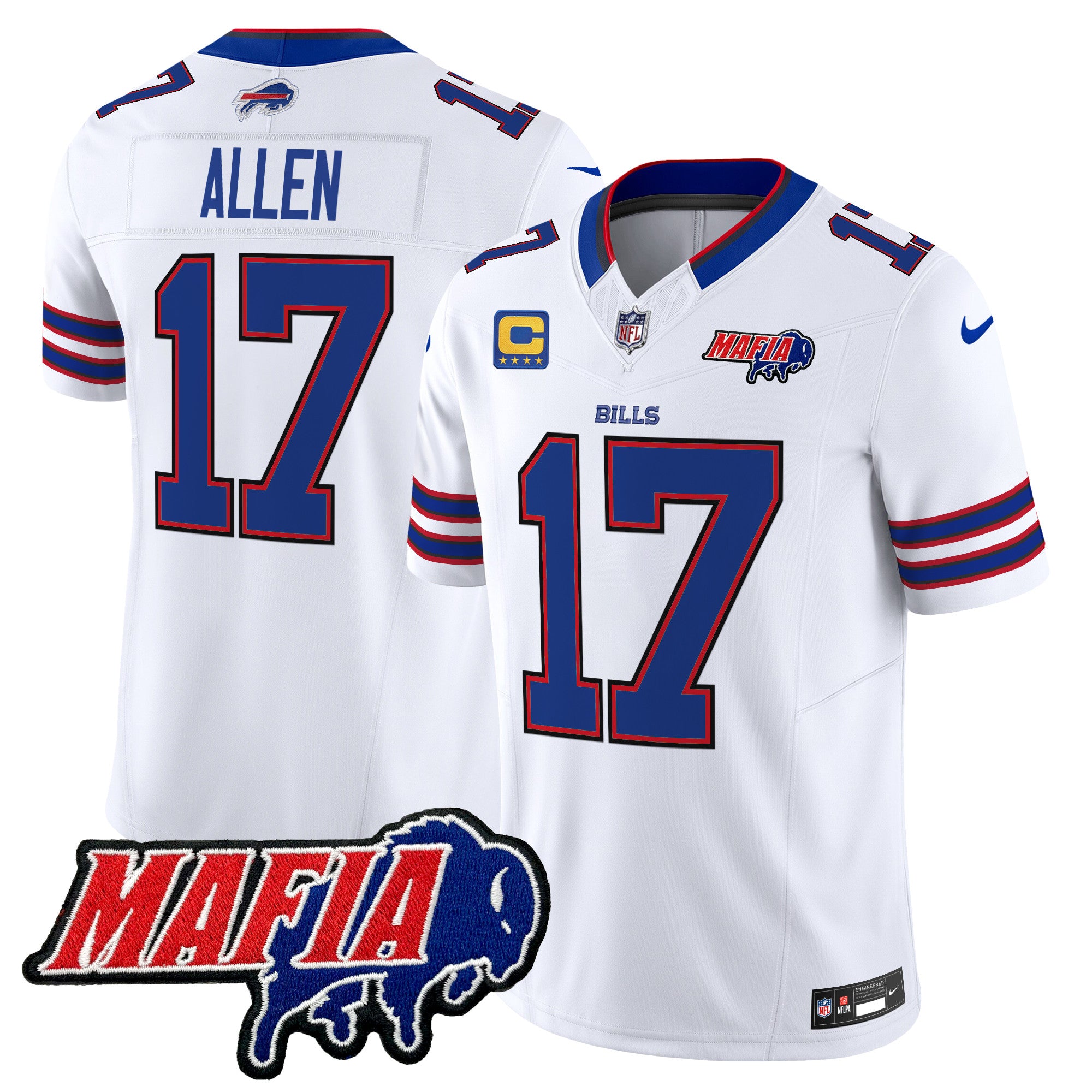 Hunk Wear - Buffalo Bills 2024 Bills Mafia Patch Vapor Limited Jersey ' All Stitched ' White ' Josh Allen Jersey