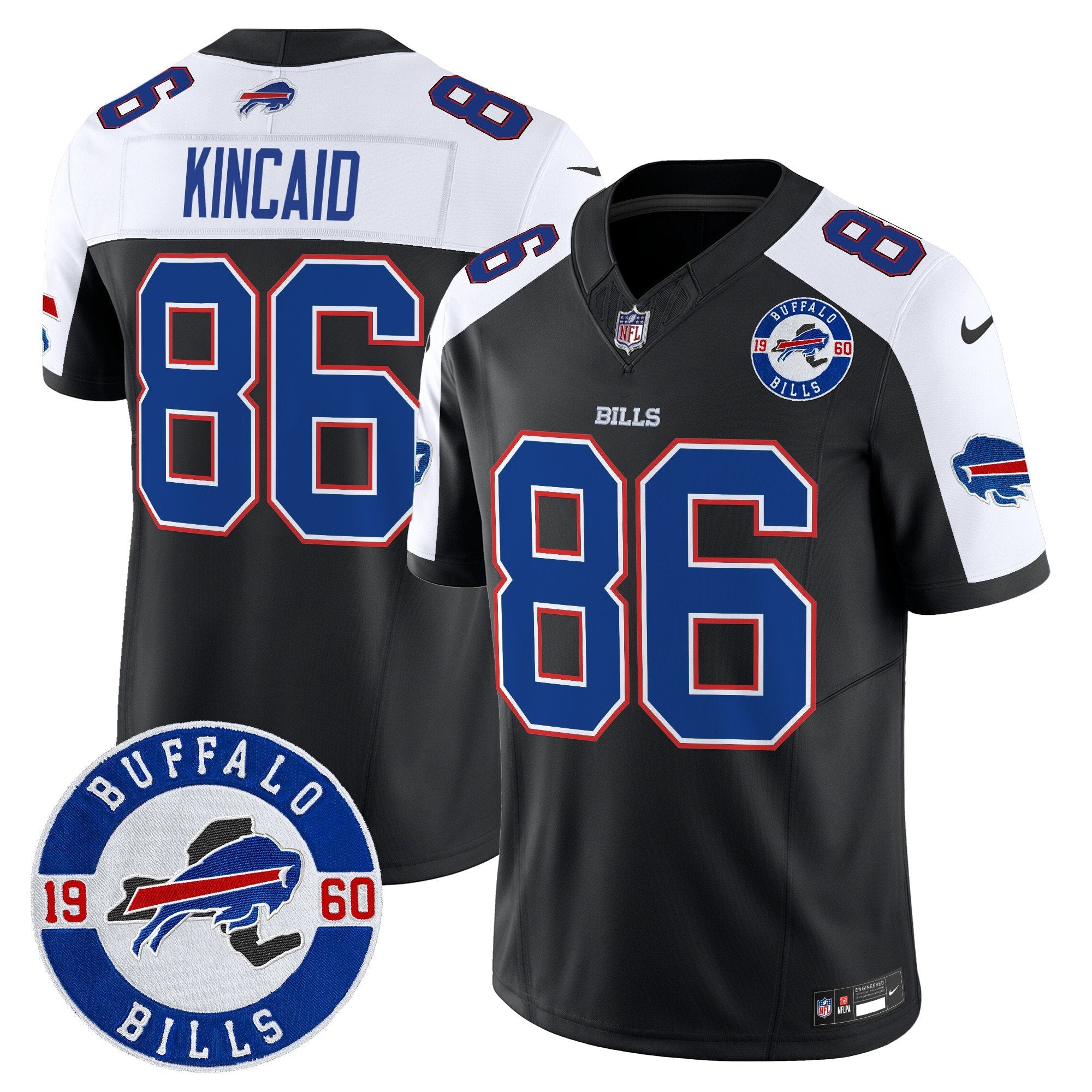 Hunk Wear - Buffalo Bills 2024 Vapor Limited Jersey ' Est. 1960 Patch ' All Stitched ' Black Alternate ' Dalton Kincaid Jersey
