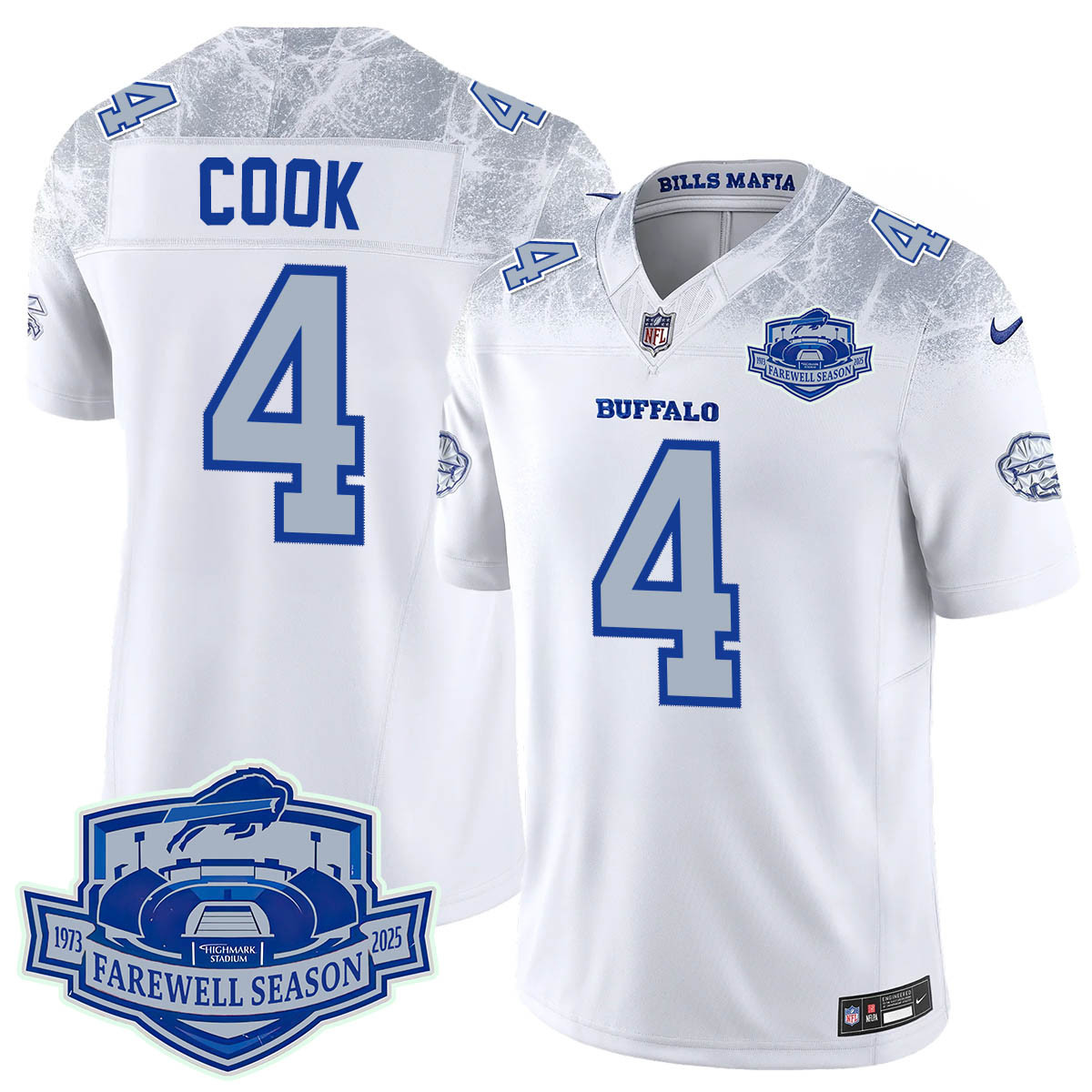 Hunk Wear - Buffalo Bills 2025 Jersey All Stitched – Farewell to Highmark Stadium Rivalry James Cook – 4 Jersey