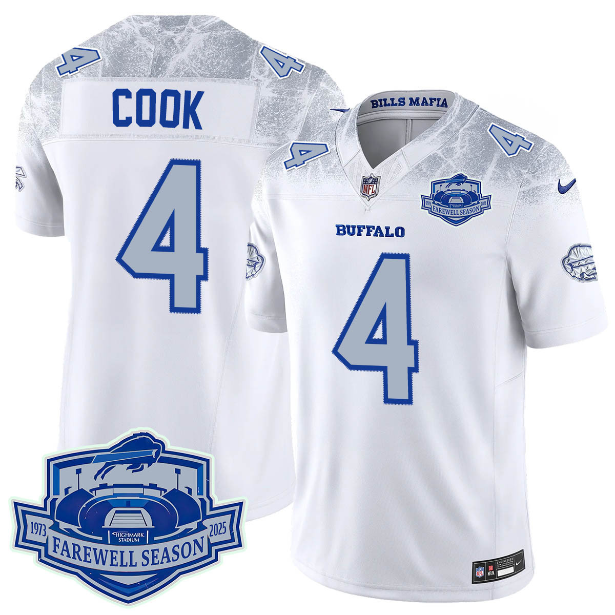 Hunk Wear - Buffalo Bills 2025 Jersey All Stitched – Farewell to Highmark Stadium Rivalry James Cook – 4 Jersey