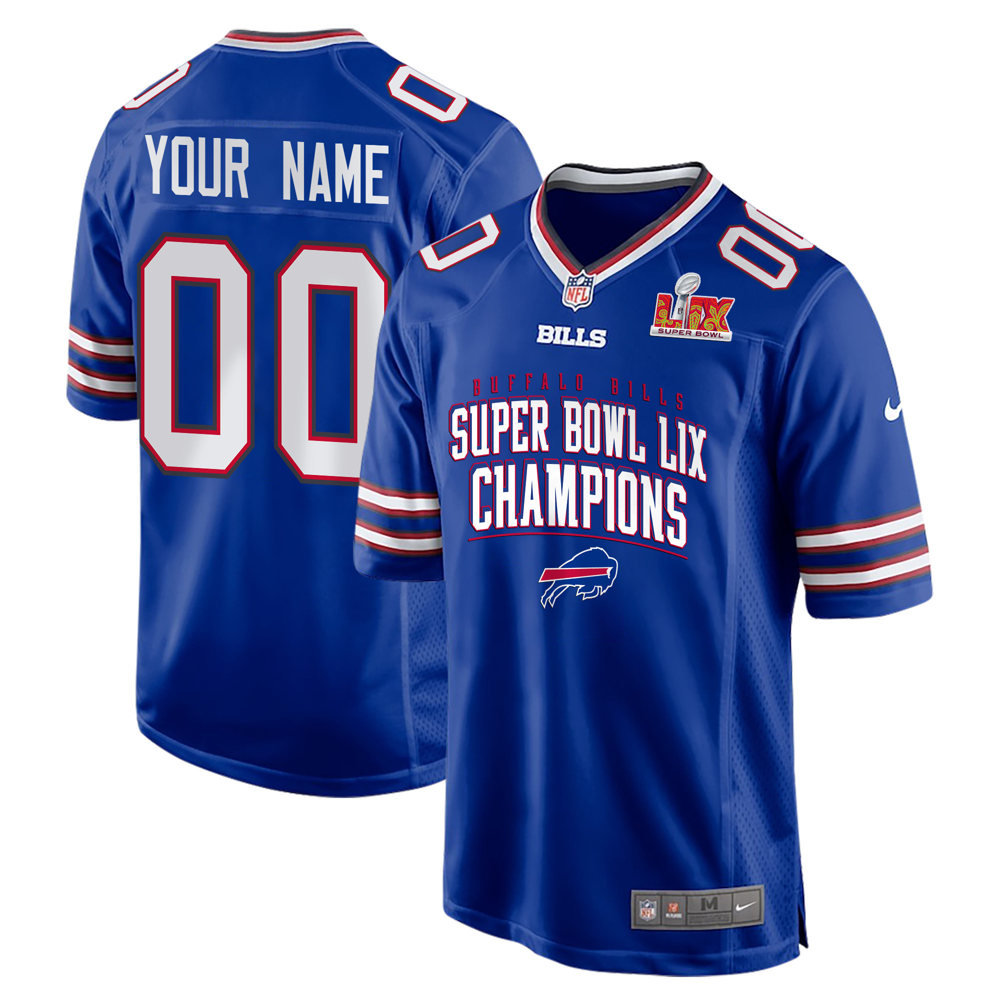 Hunk Wear - Buffalo Bills Super Bowl LIX Champions V2 Game Men Custom Jersey ' Royal