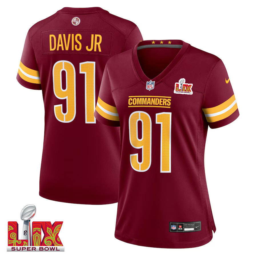 Hunk Wear - Carl Davis Jr. #91 Washington Commanders Super Bowl LIX Women's Jersey ' Burgundy