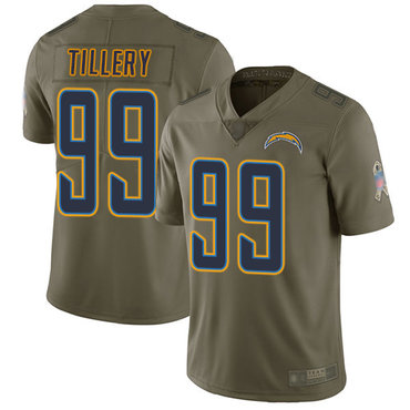 Hunk Wear - Chargers #99 Jerry Tillery Olive Men's Stitched Football Limited 2017 Salute to Service Jersey