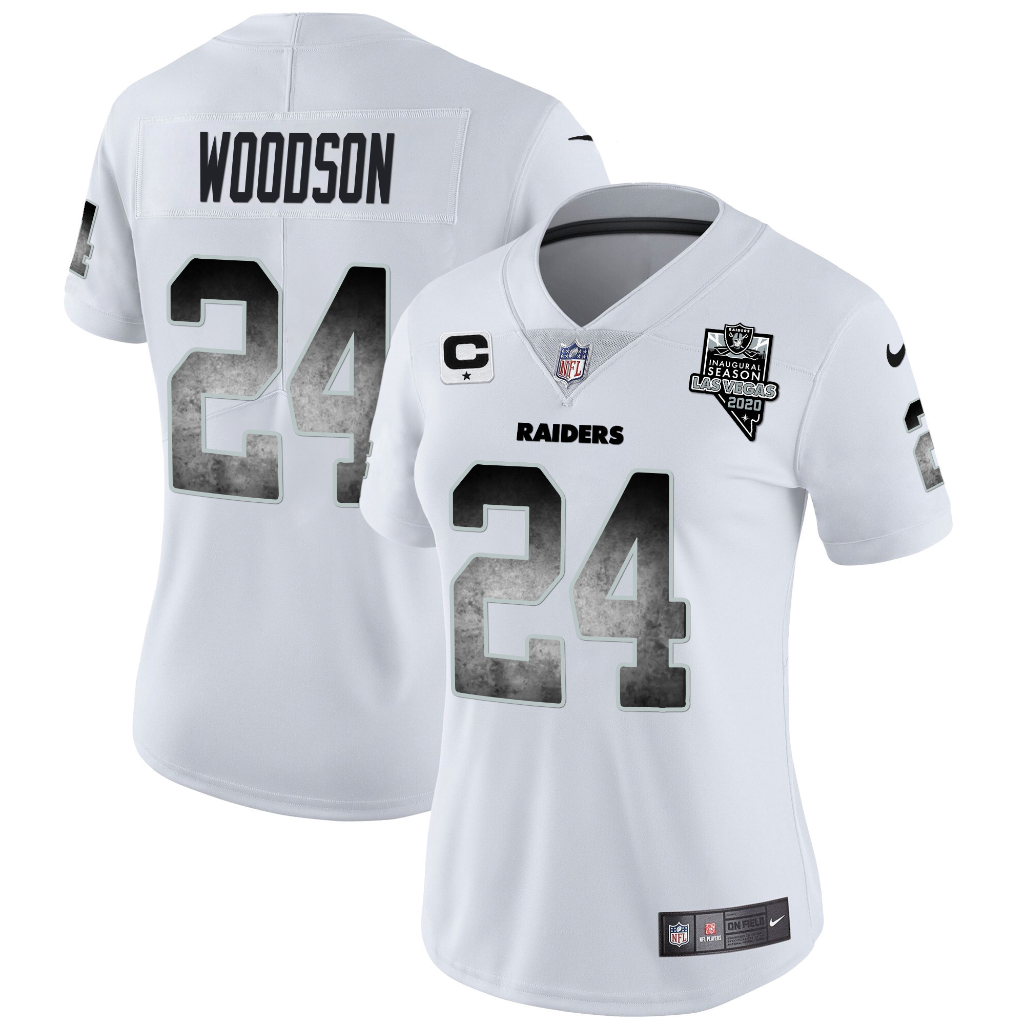 Hunk Wear - Charles Woodson Women's Las Vegas Raiders Arch Smoke Vapor White Jersey