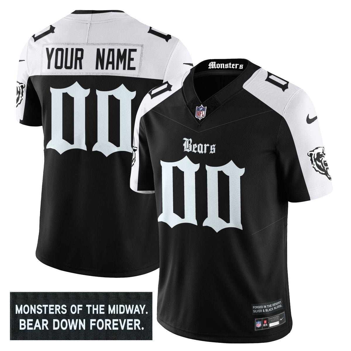 Hunk Wear - Chicago Bears â€˜Gothic Monsters Editionâ€™ Vapor Limited Custom Jersey â€“ All Stitched â€“ Black Alternate Jersey