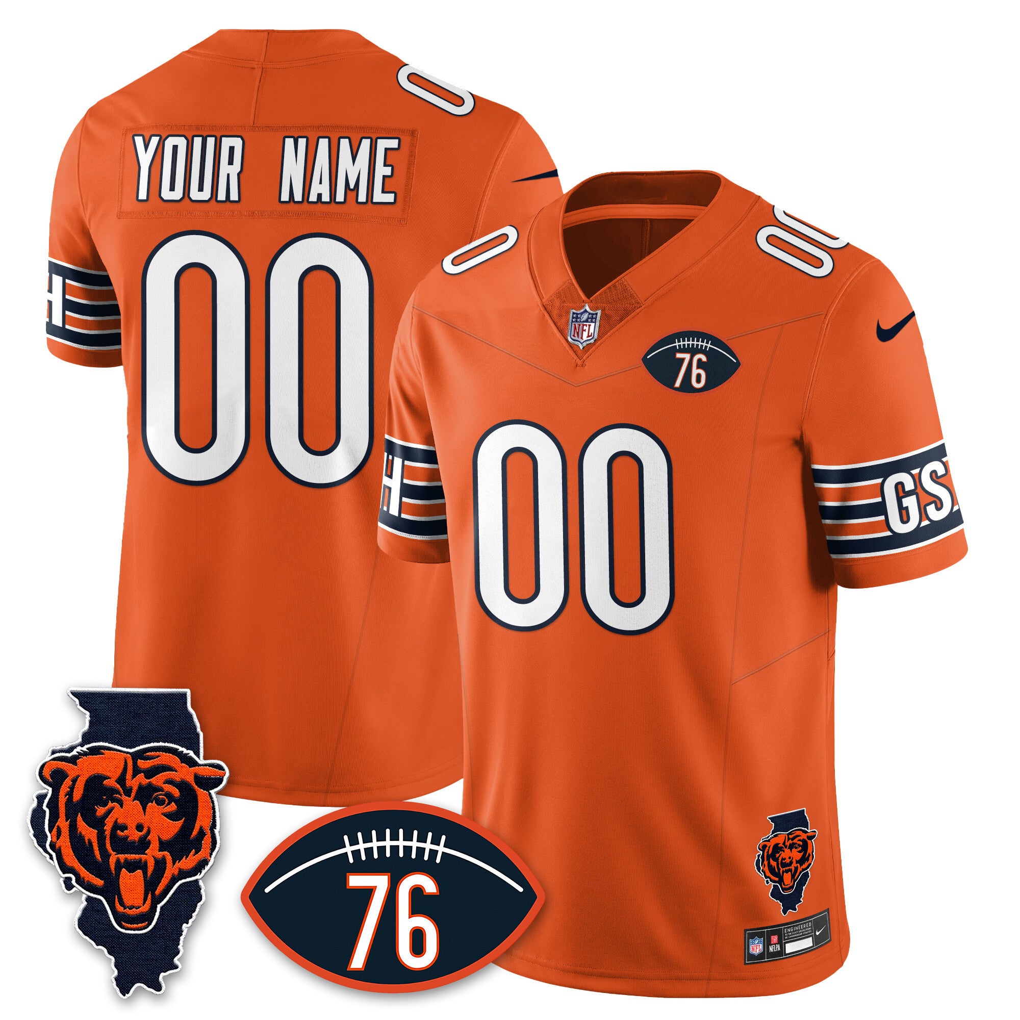 Hunk Wear - Chicago Bears Honor Steve McMichael Custom Jersey – All Stitched – Orange Jersey