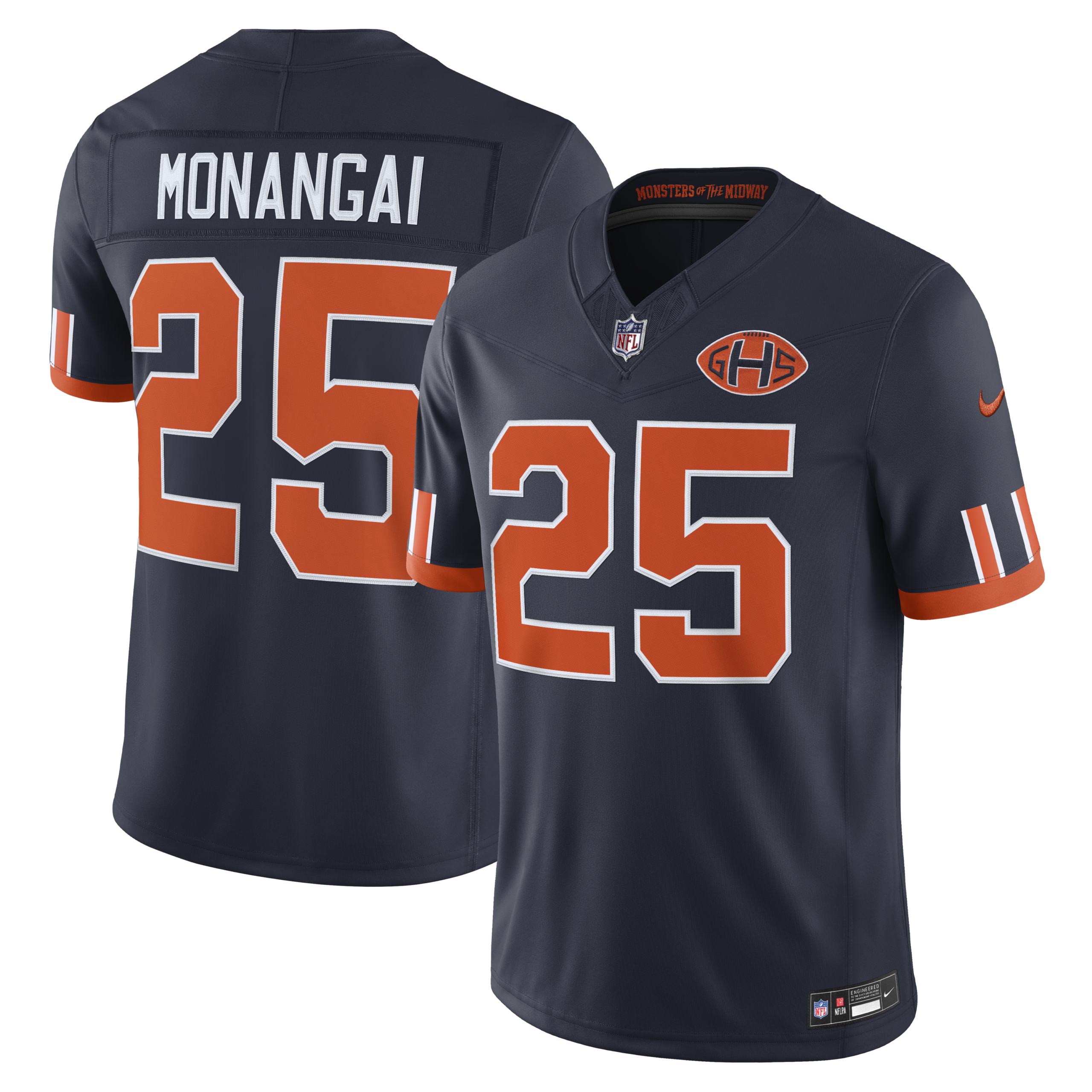 Hunk Wear - Chicago Bears Kyle Monangai Rivalries Vapor Limited Jersey ' All Stitched ' Navy