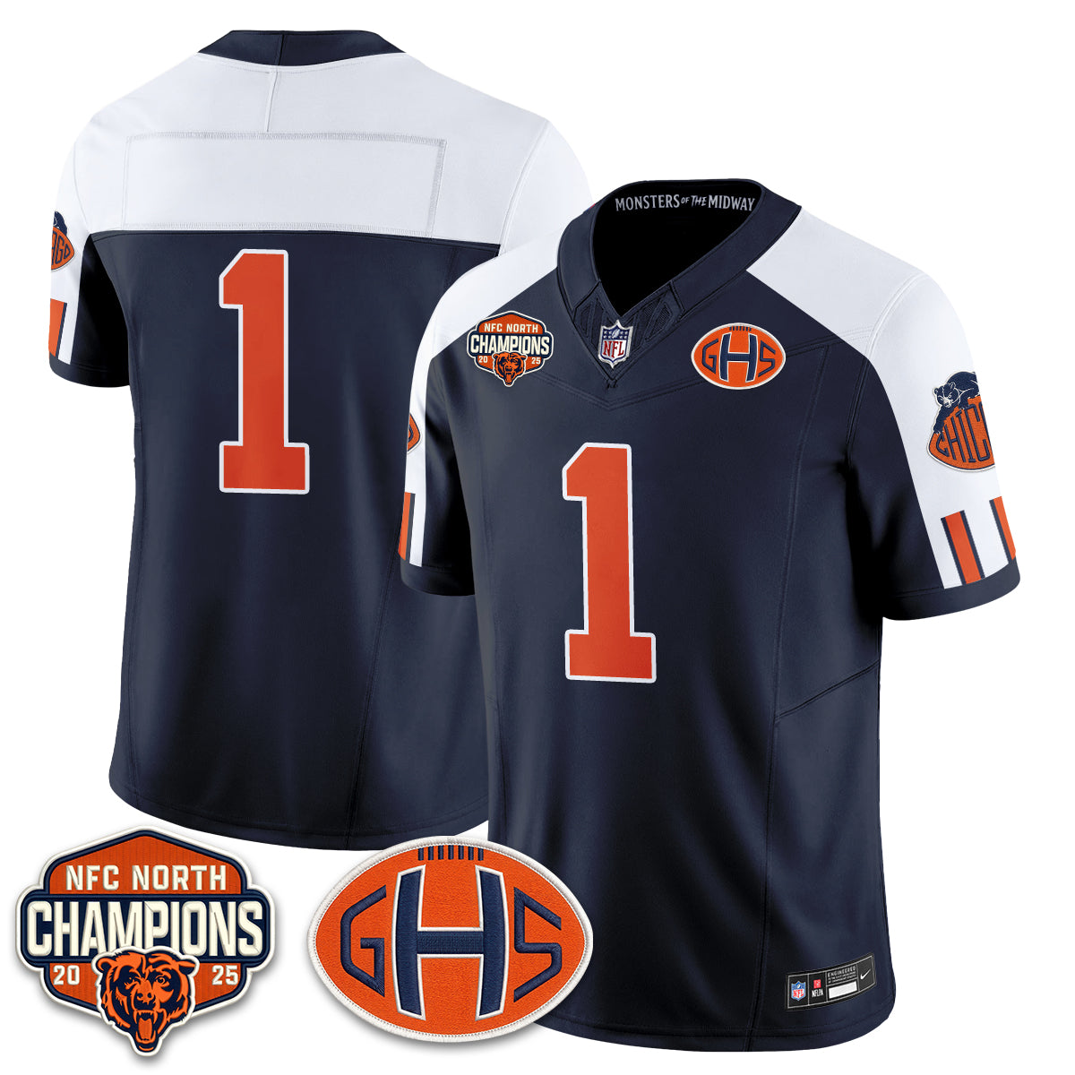 Hunk Wear - Chicago Bears Team 2026 Rivalries Split Edition Vapor Jersey – All Stitched – Navy Alternate