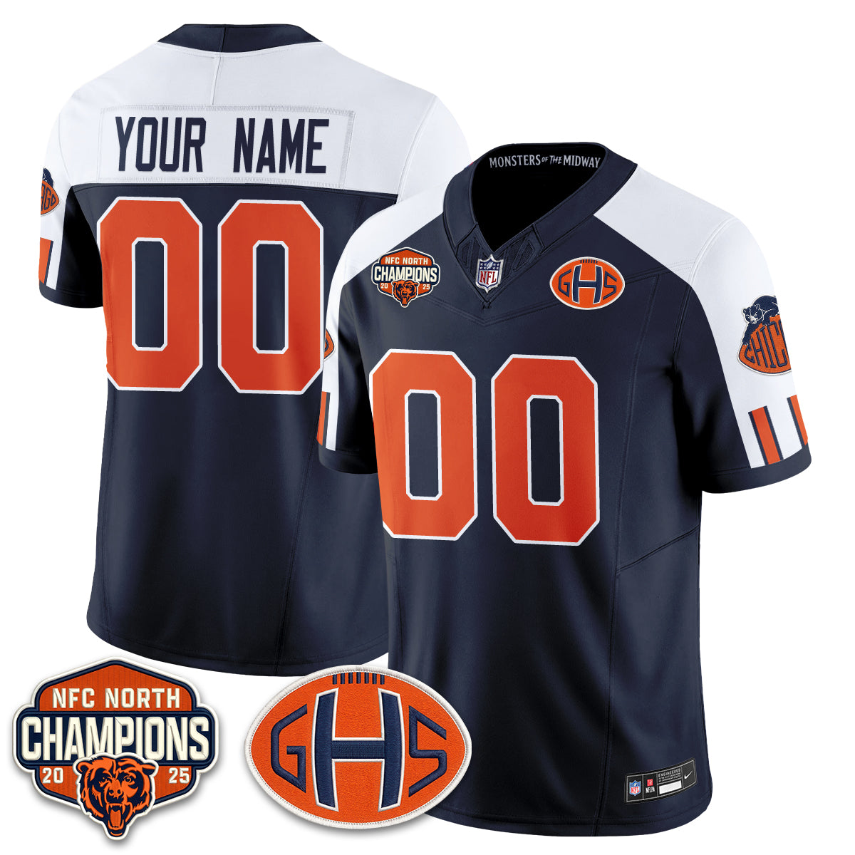 Hunk Wear - Chicago Bears Team 2026 Rivalries Split Edition Vapor Jersey – All Stitched – Navy Alternate