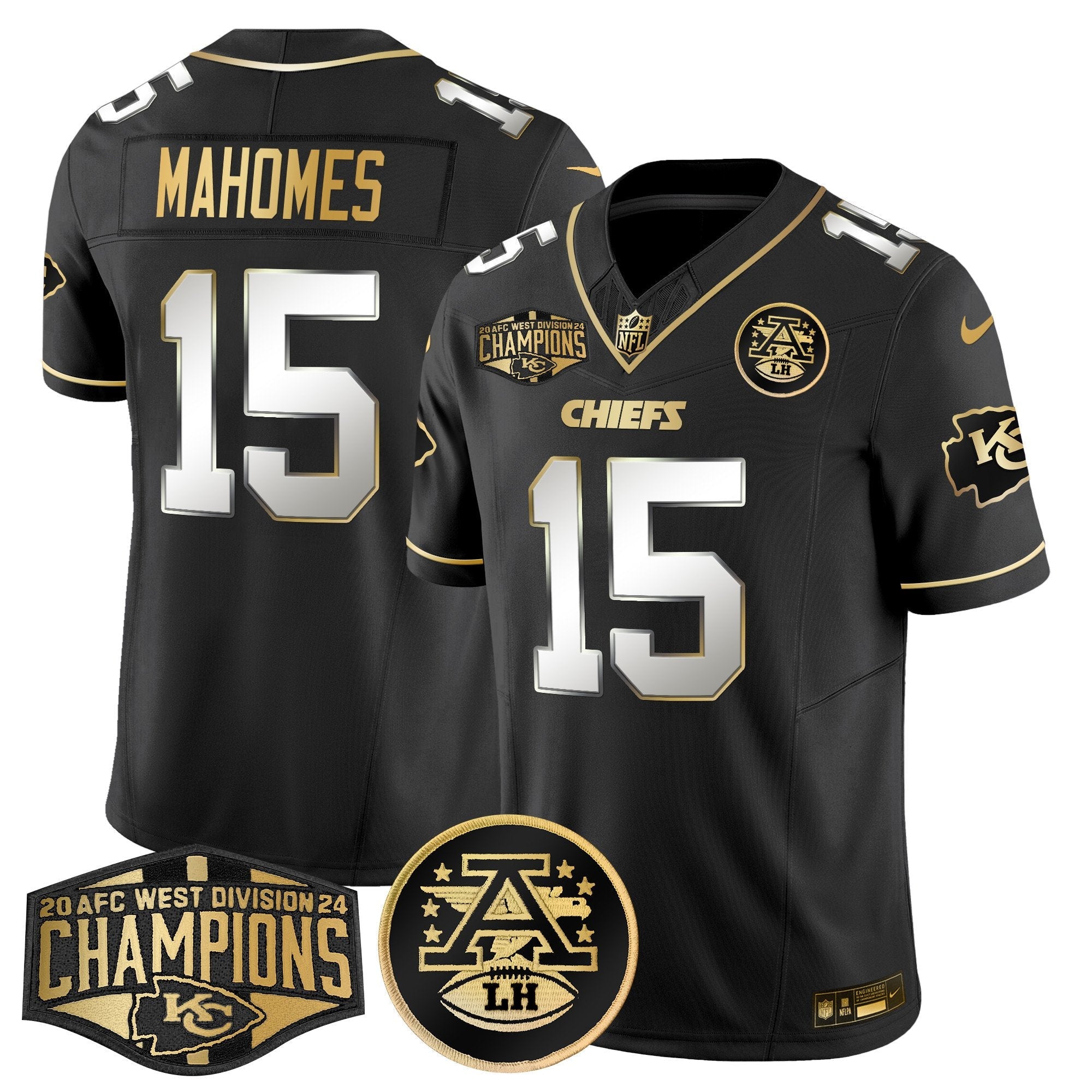 Hunk Wear - Chiefs 2024 AFC West Division Champions Patch Gold Vapor Limited Jersey – All Stitched – Black Limited – Patrick Mahomes Jersey