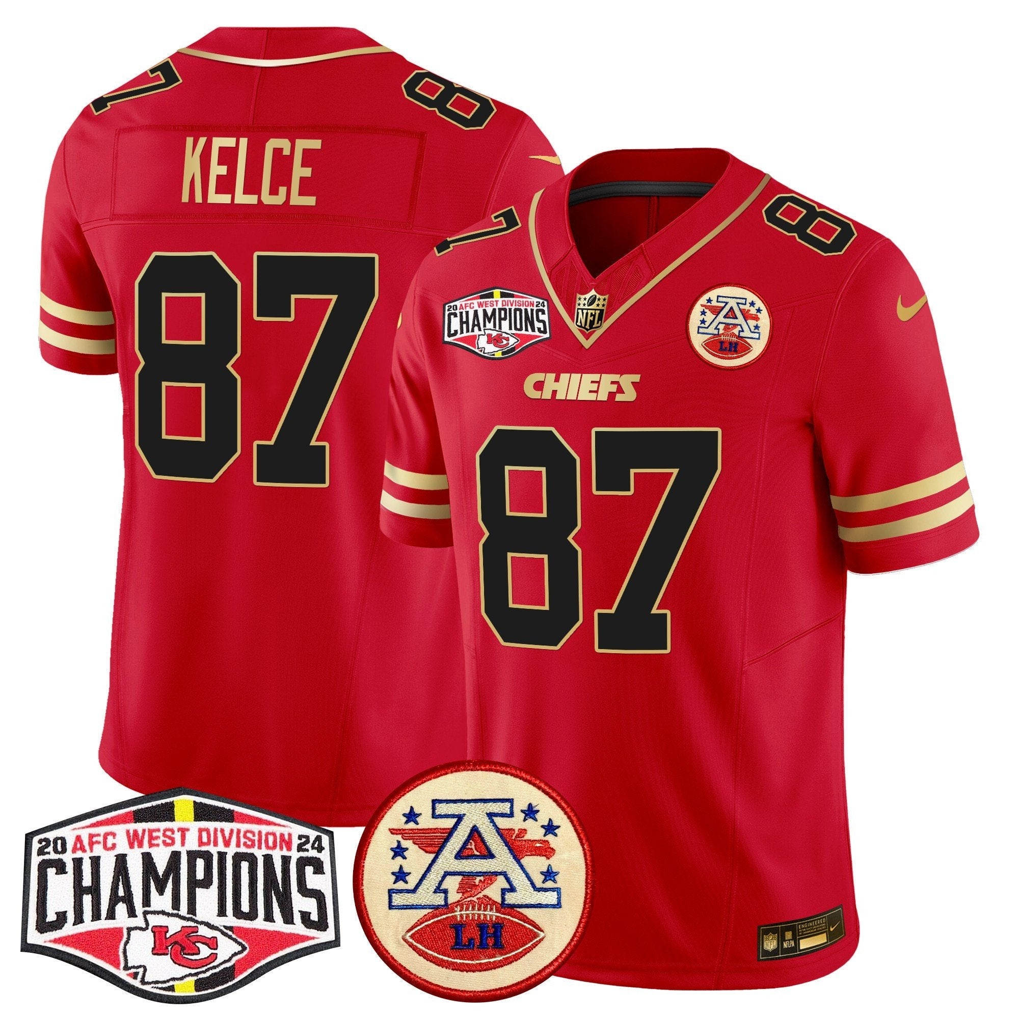 Hunk Wear - Chiefs 2024 AFC West Division Champions Patch Vapor Limited Jersey ' All Stitched ' Black Red ' Travis Kelce Jersey