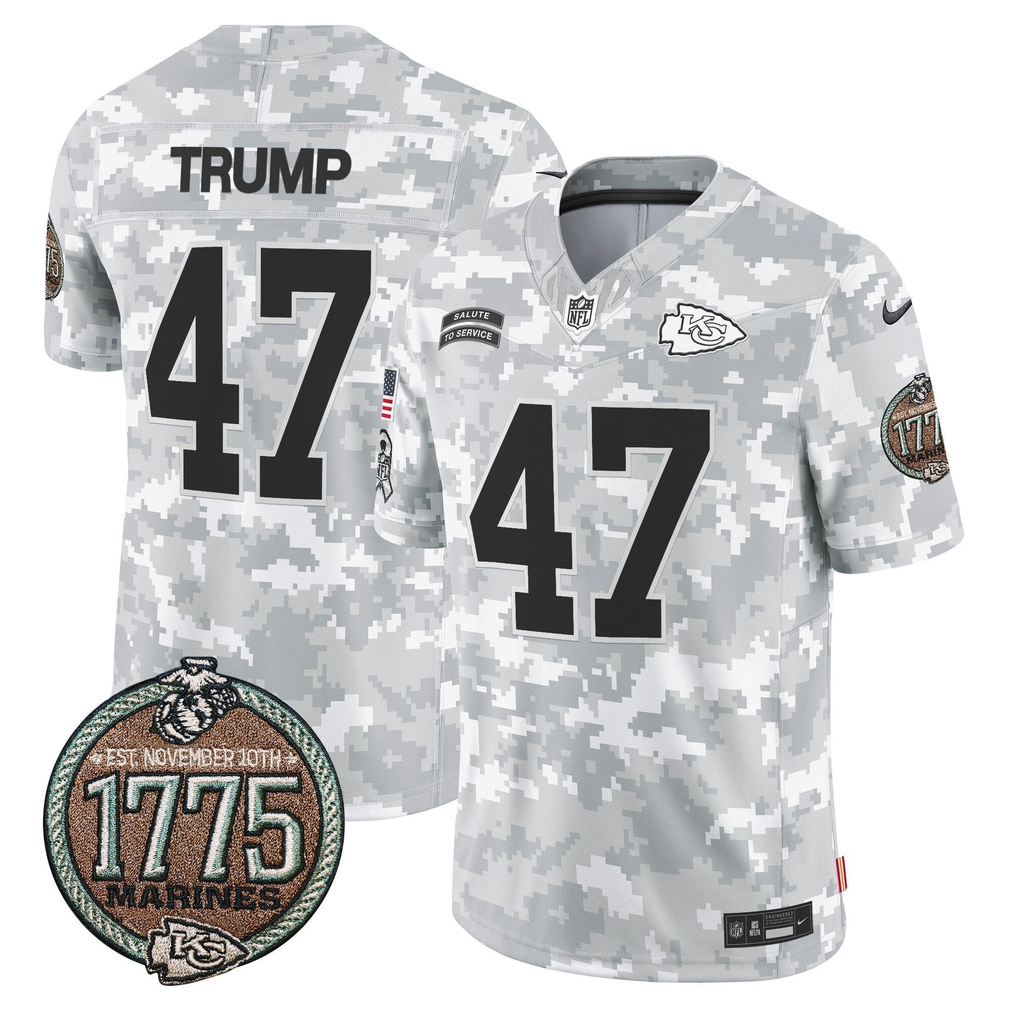 Hunk Wear - Chiefs 2024 Salute to Service Establishment Year Patch Vapor Limited Jersey ' All Stitched ' Marines ' Donald Trump Jersey