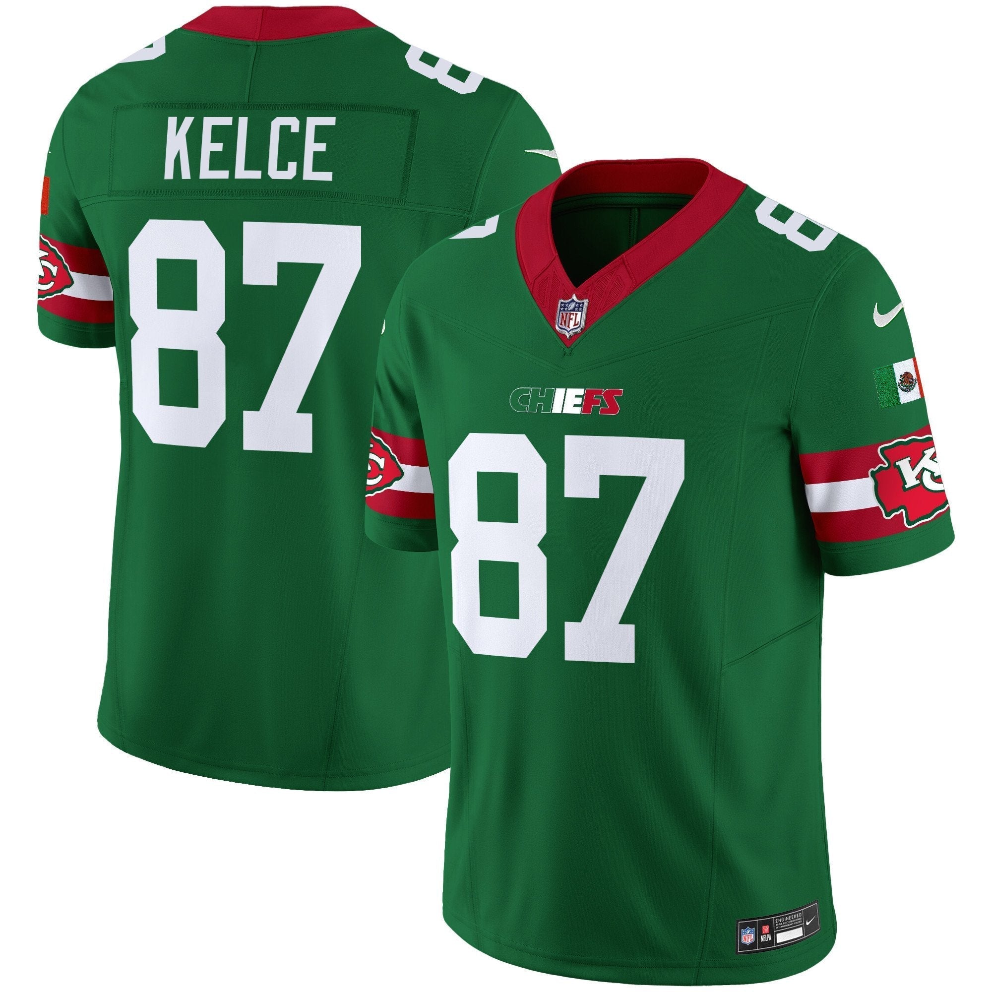 Hunk Wear - Chiefs Mexico Vapor Limited Jersey – All Stitched – Green – Travis Kelce Jersey