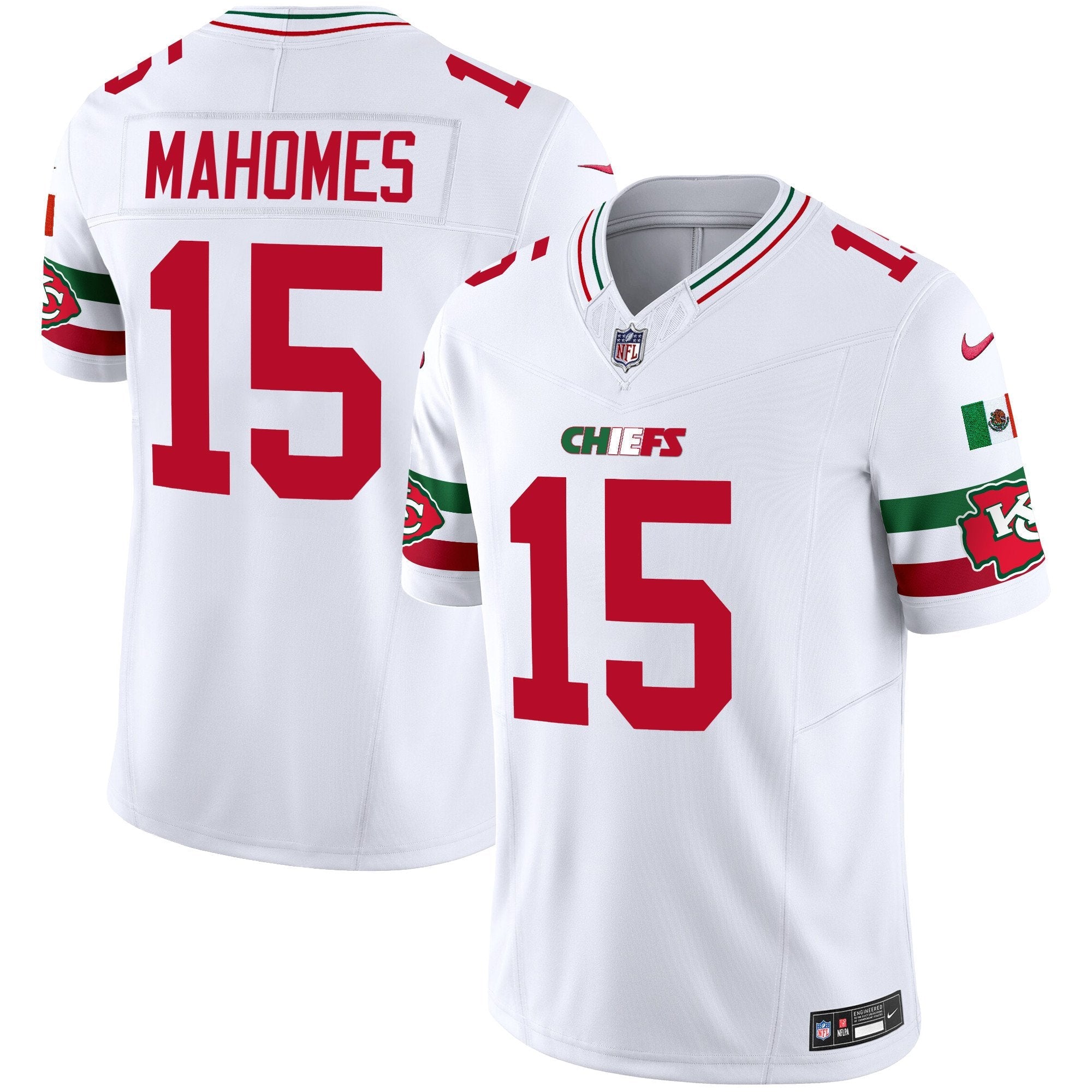 Hunk Wear - Chiefs Mexico Vapor Limited Jersey – All Stitched – White – Patrick Mahomes Jersey