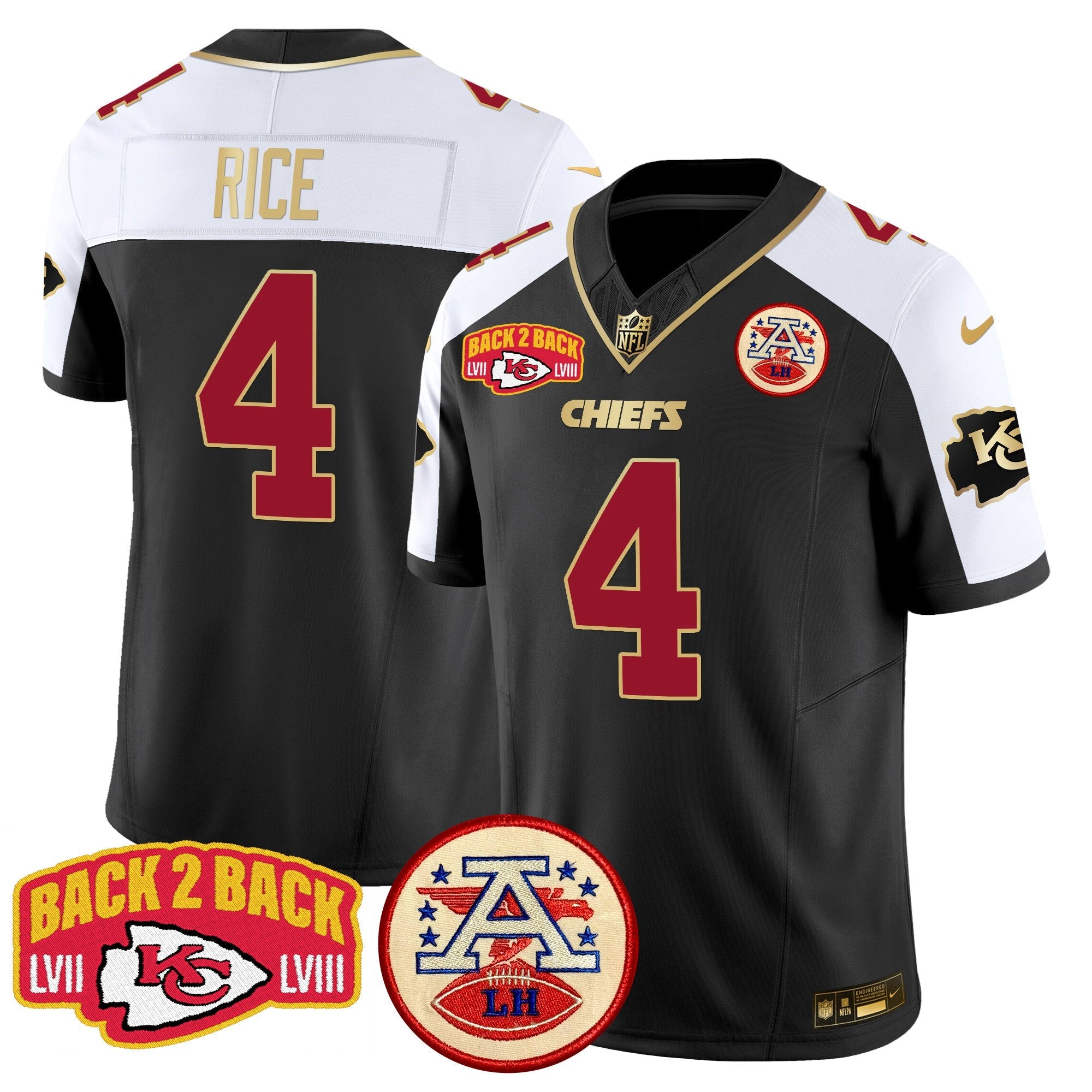 Hunk Wear - Chiefs Super Back 2 Back Patch Vapor Limited Jersey ' All Stitched ' Black Alternate ' Rashee Rice Jersey